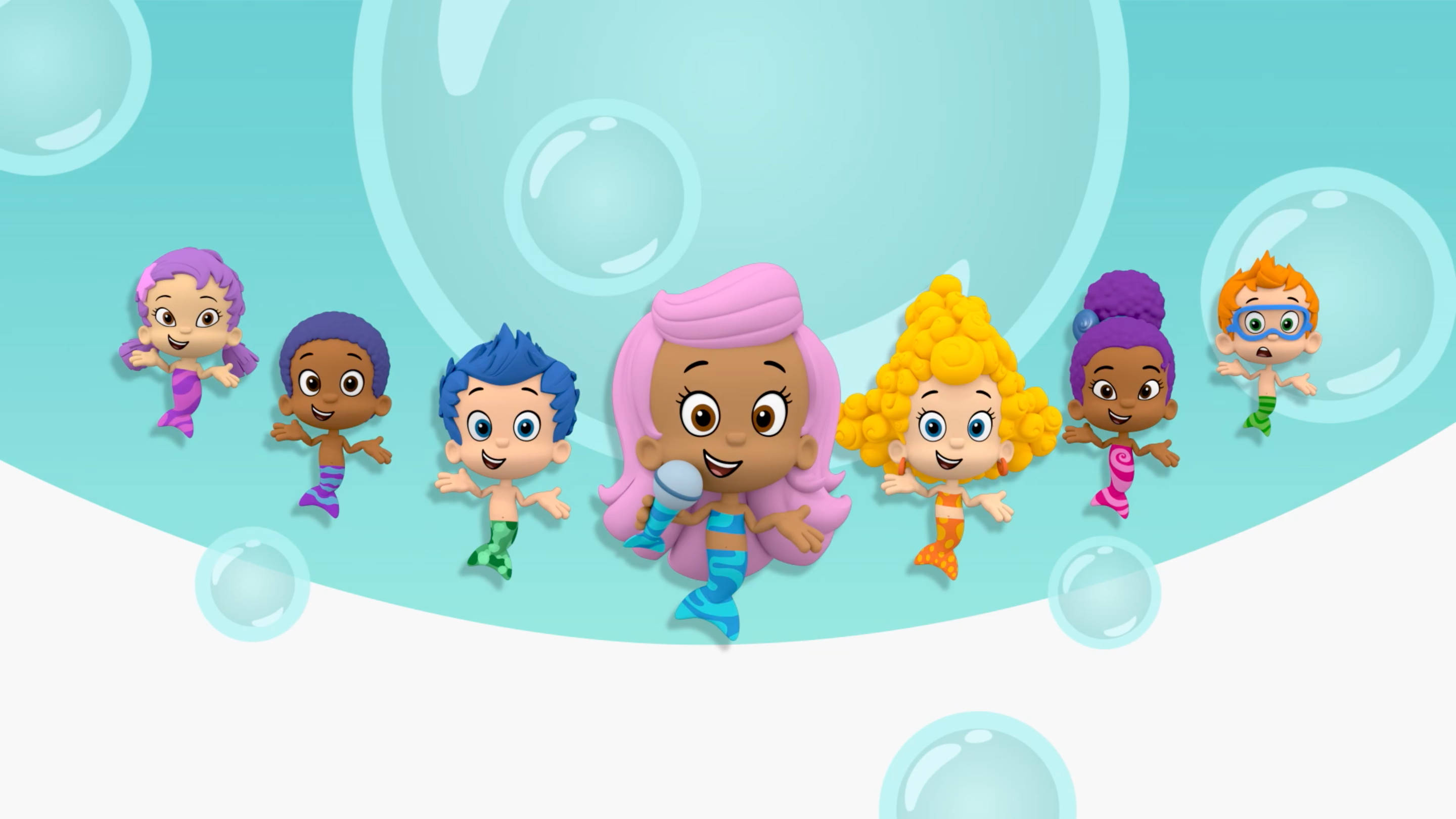 Bubble Guppies, merkids, floating bubbles, 2K Desktop Wallpaper