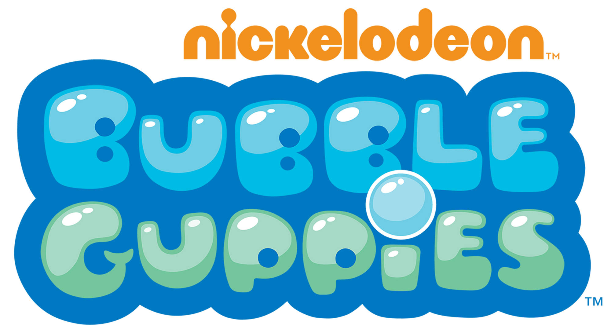 Bubble Guppies, bubbly blue and green letters, white background, Full HD Desktop Wallpaper