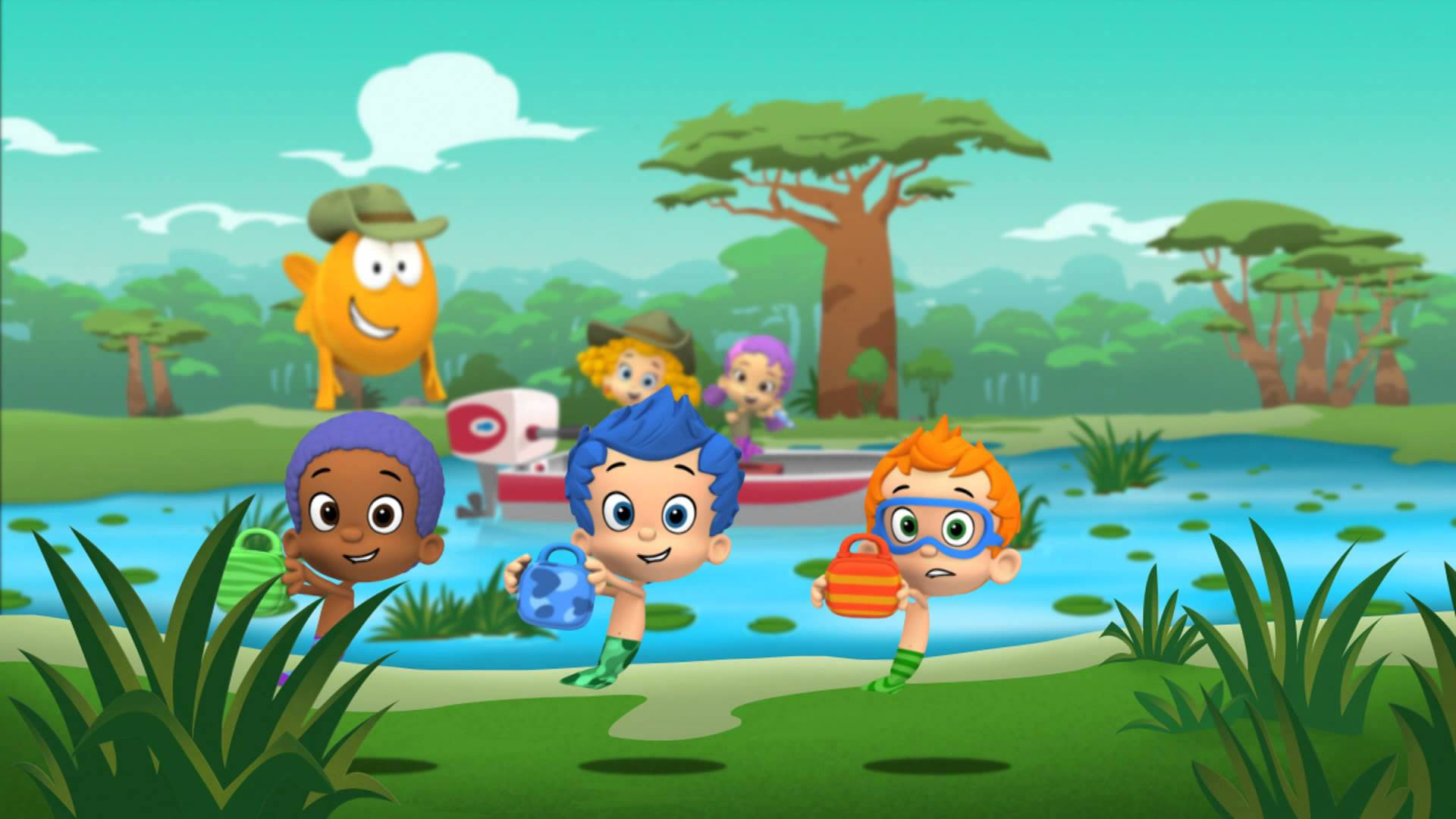 Bubble Guppies, lunch time at pond, pond, Full HD Desktop Wallpaper