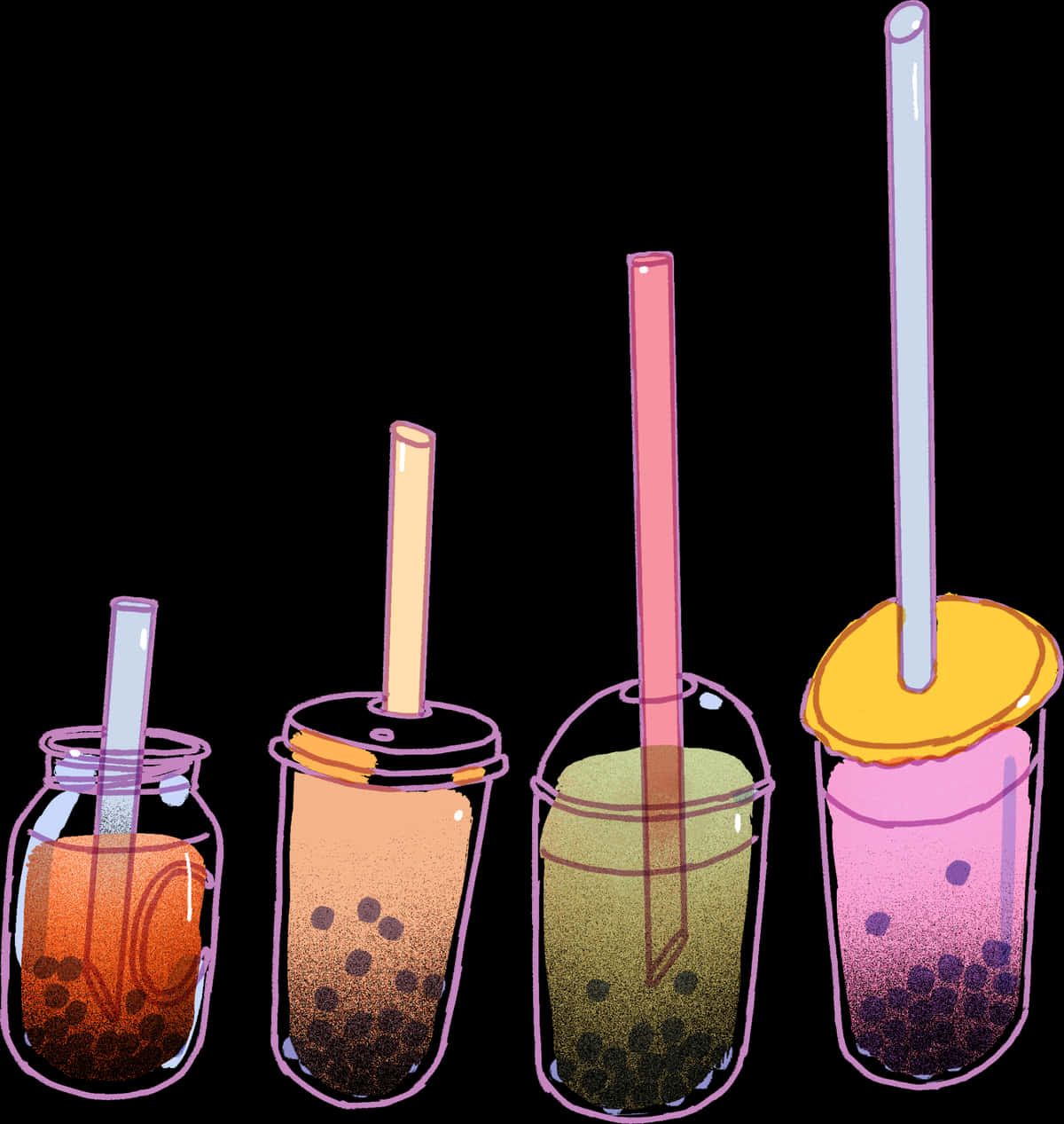 Bubble Tea Anime, bubble tea drinks, jars and cups, SD Phone Wallpaper