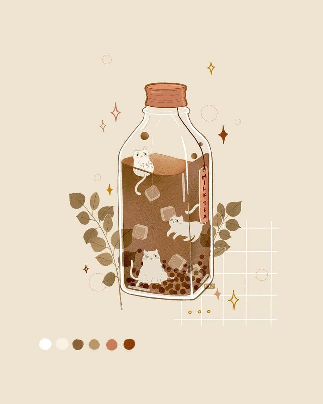 Bubble Tea Anime, white cats, glass bottle, HD Phone Wallpaper