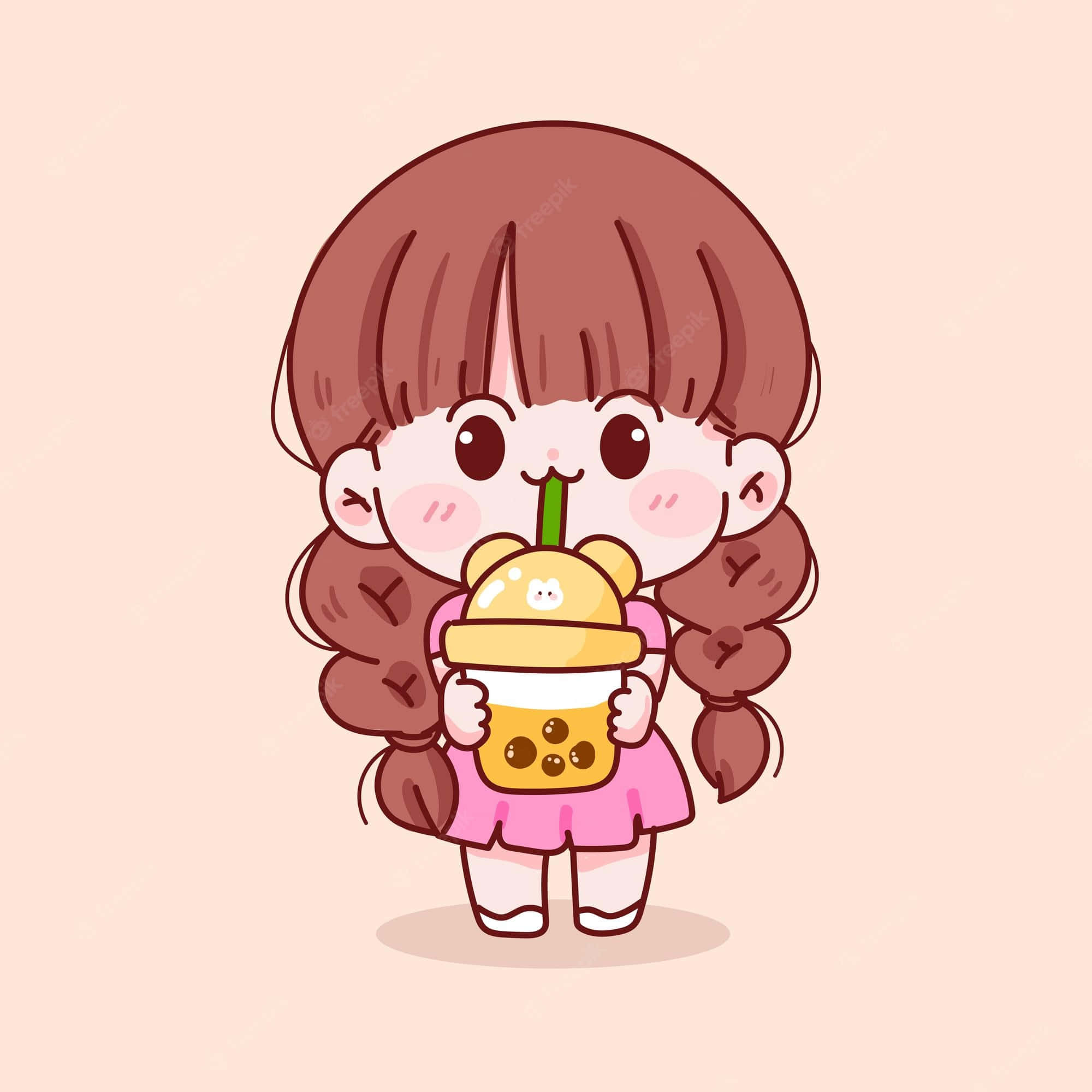 bubble tea, anime, cartoon girl, Full HD Desktop Wallpaper
