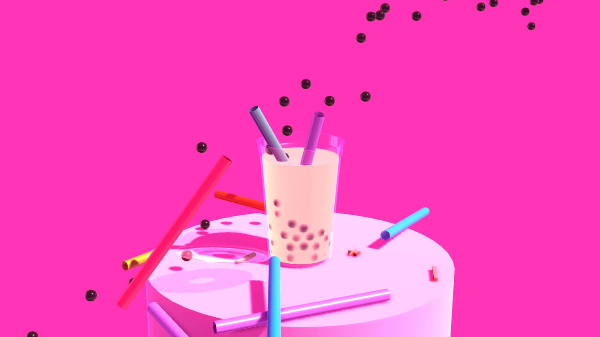 pink cup, straw, bubble tea, Full HD Desktop Wallpaper