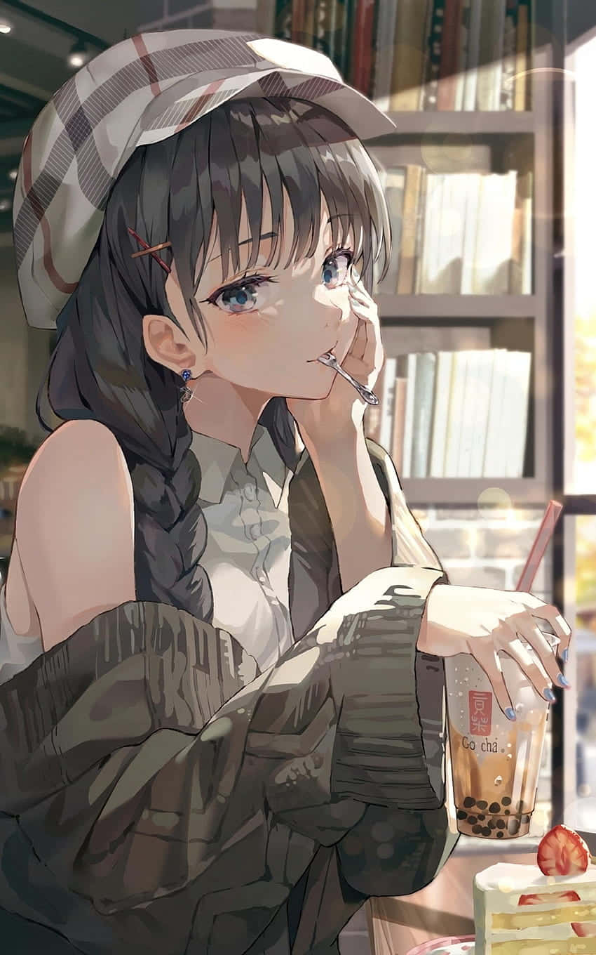 bubble tea, anime, young anime girl, HD Phone Wallpaper