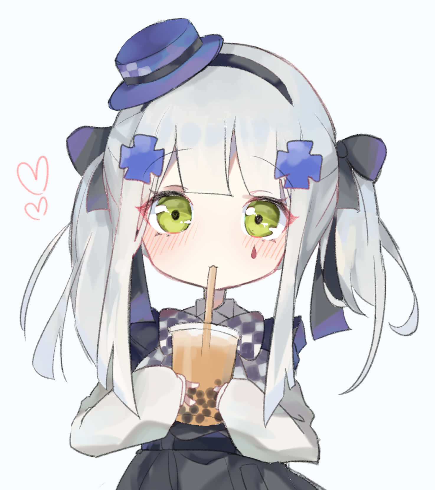 bubble tea, anime girl, silver hair, HD Phone Wallpaper