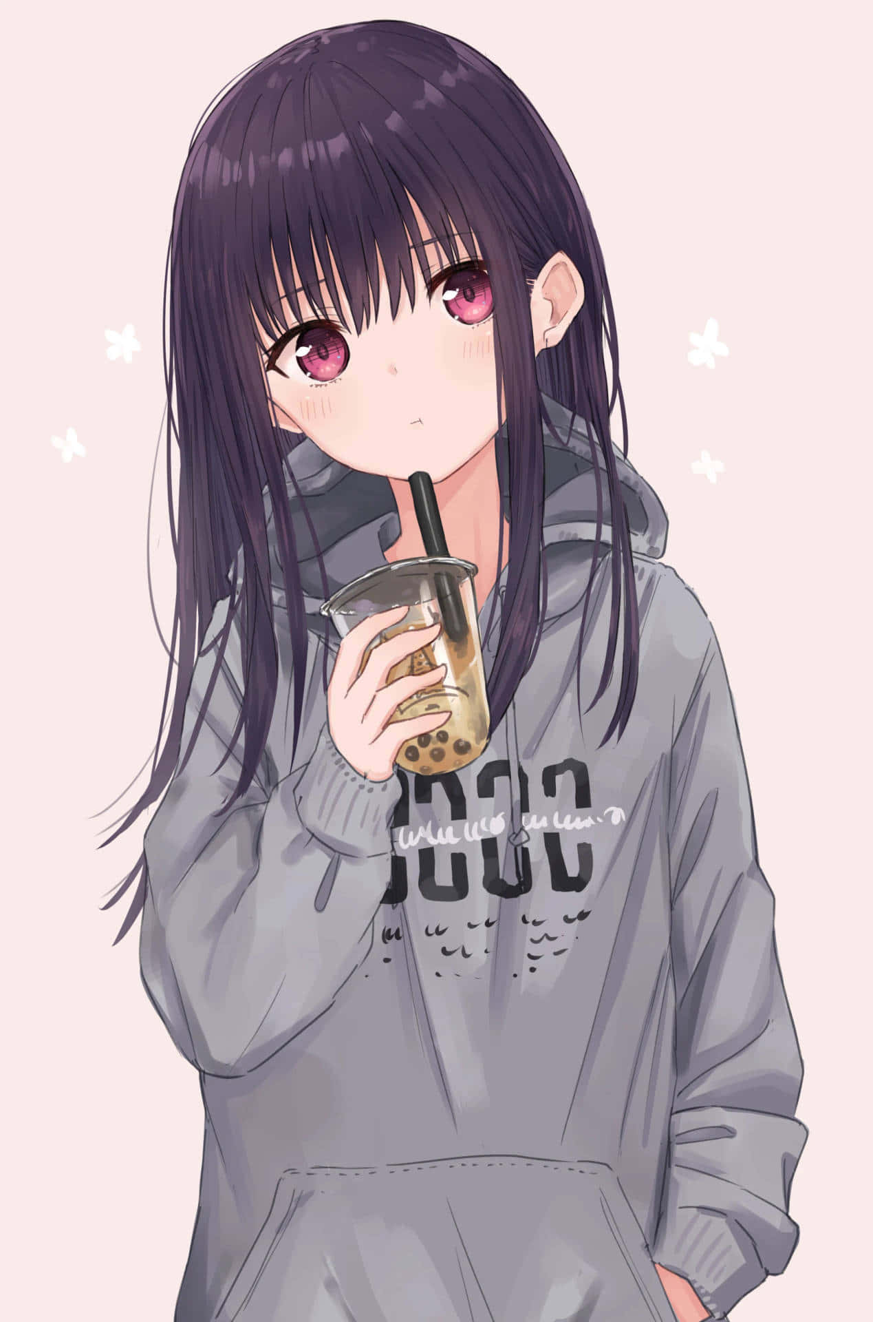 bubble tea anime, anime girl, purple hair, Full HD Phone Wallpaper