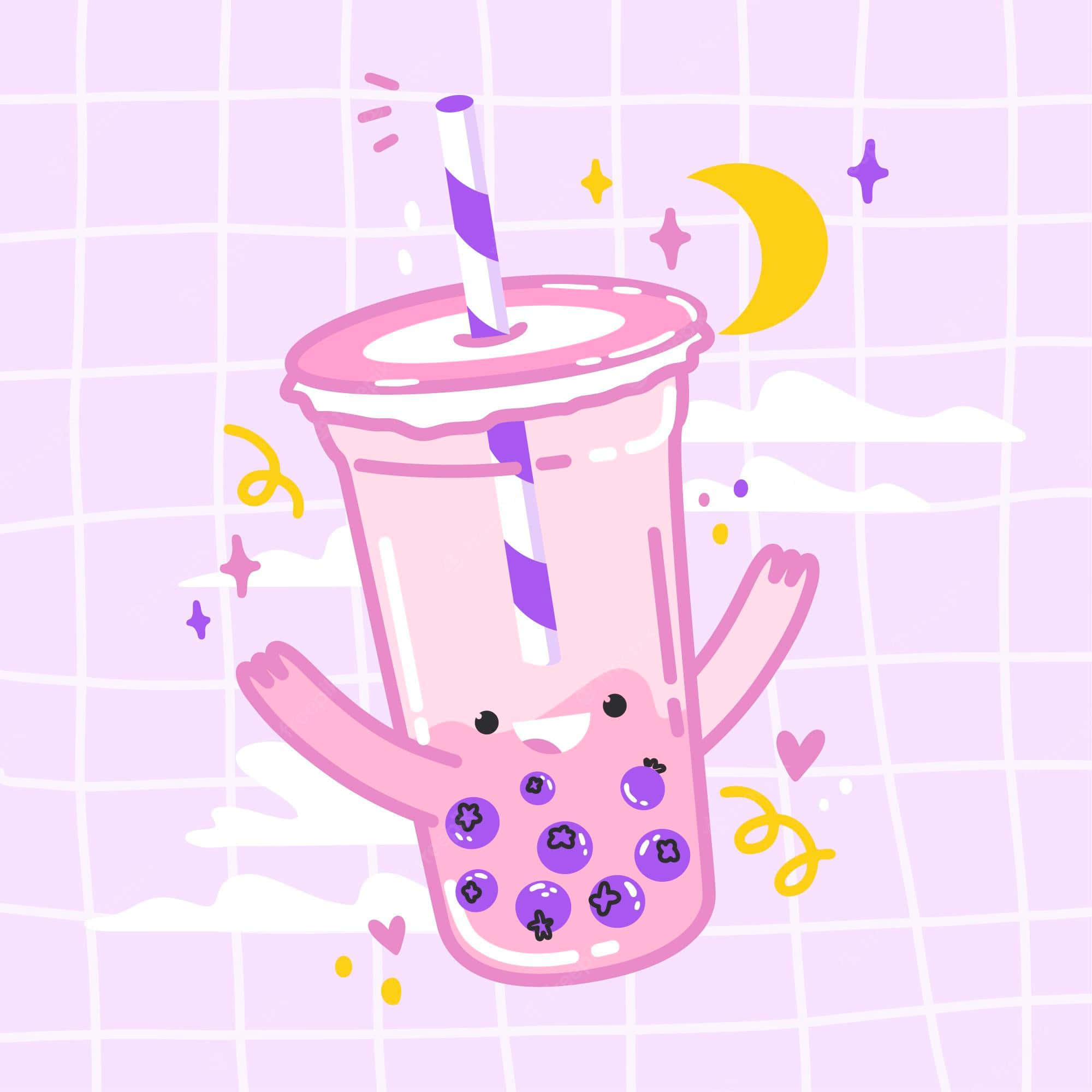 bubble tea, anime, pink bubble tea cup, Full HD Desktop Wallpaper