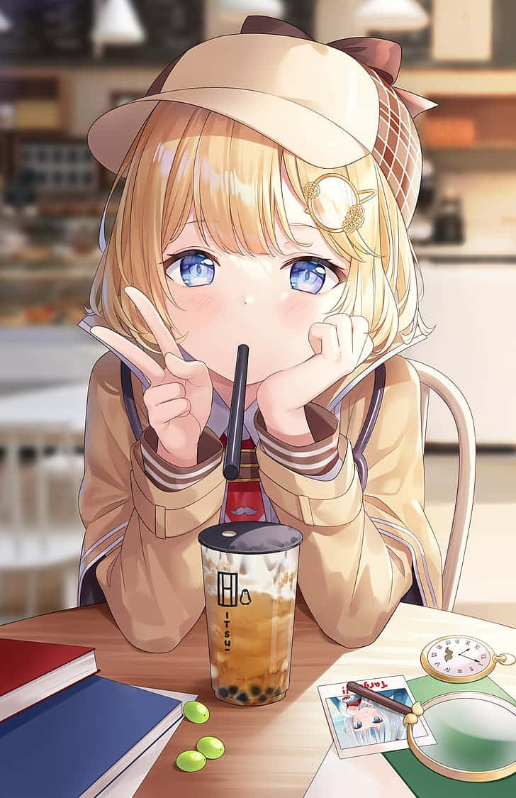 Bubble Tea Anime, anime girl, blonde hair, SD Phone Wallpaper