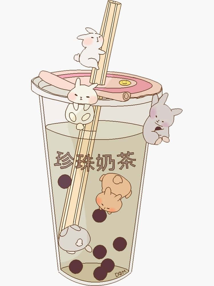 Bubble Tea Anime, bubble tea cup, tiny rabbits, SD Phone Wallpaper