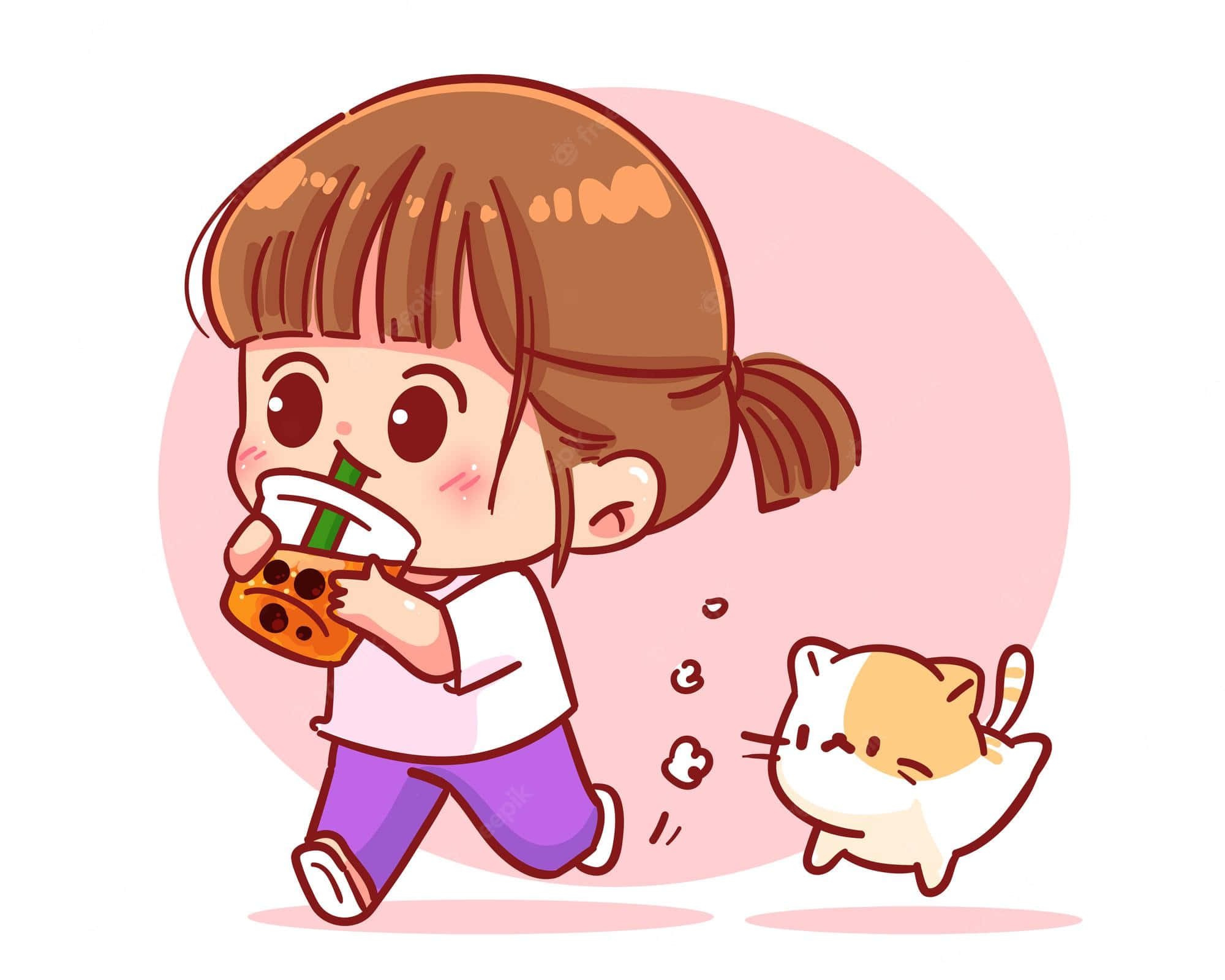 bubble tea, cute girl, white shirt, Full HD Desktop Wallpaper