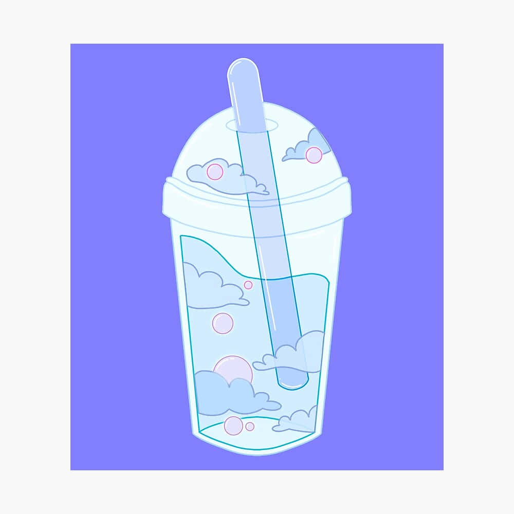 pastel blue cup, clouds, pink bubbles, SD Desktop Wallpaper