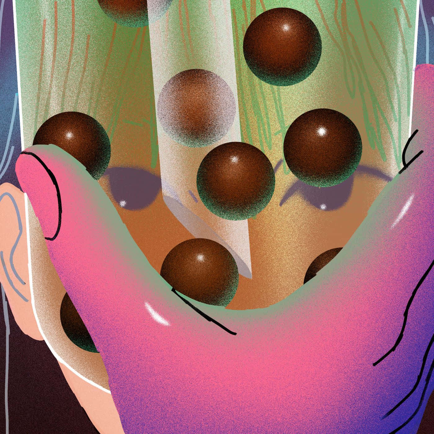 bubble tea, anime, glossy brown spheres, HD Desktop Wallpaper