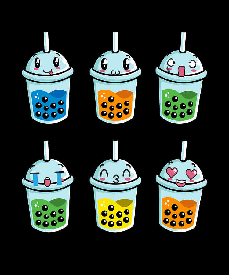 bubble tea anime, kawaii bubble tea cups, colorful drinks, SD Phone Wallpaper