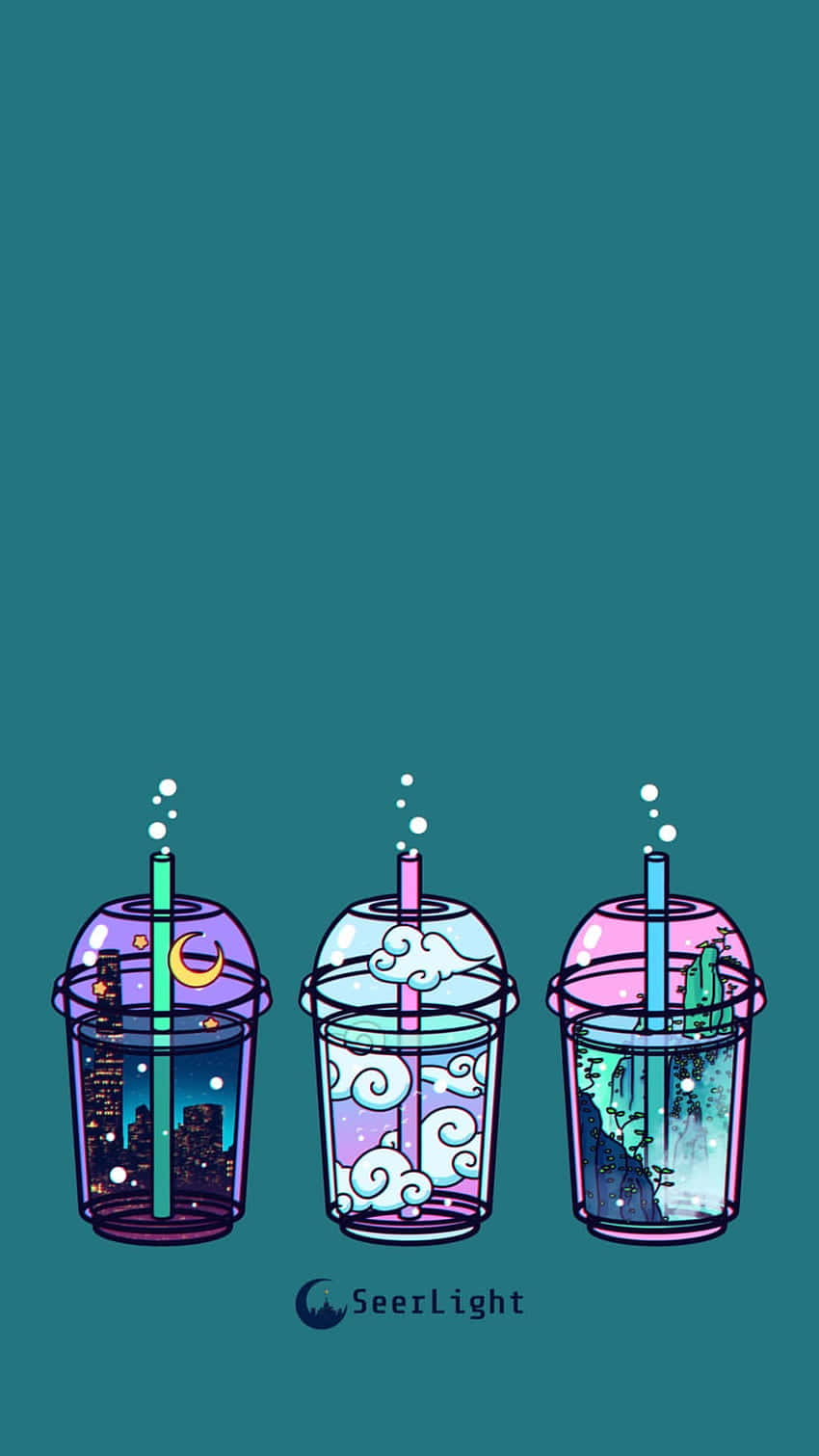 Bubble Tea Anime, teal background, miniature scene, HD Phone Wallpaper