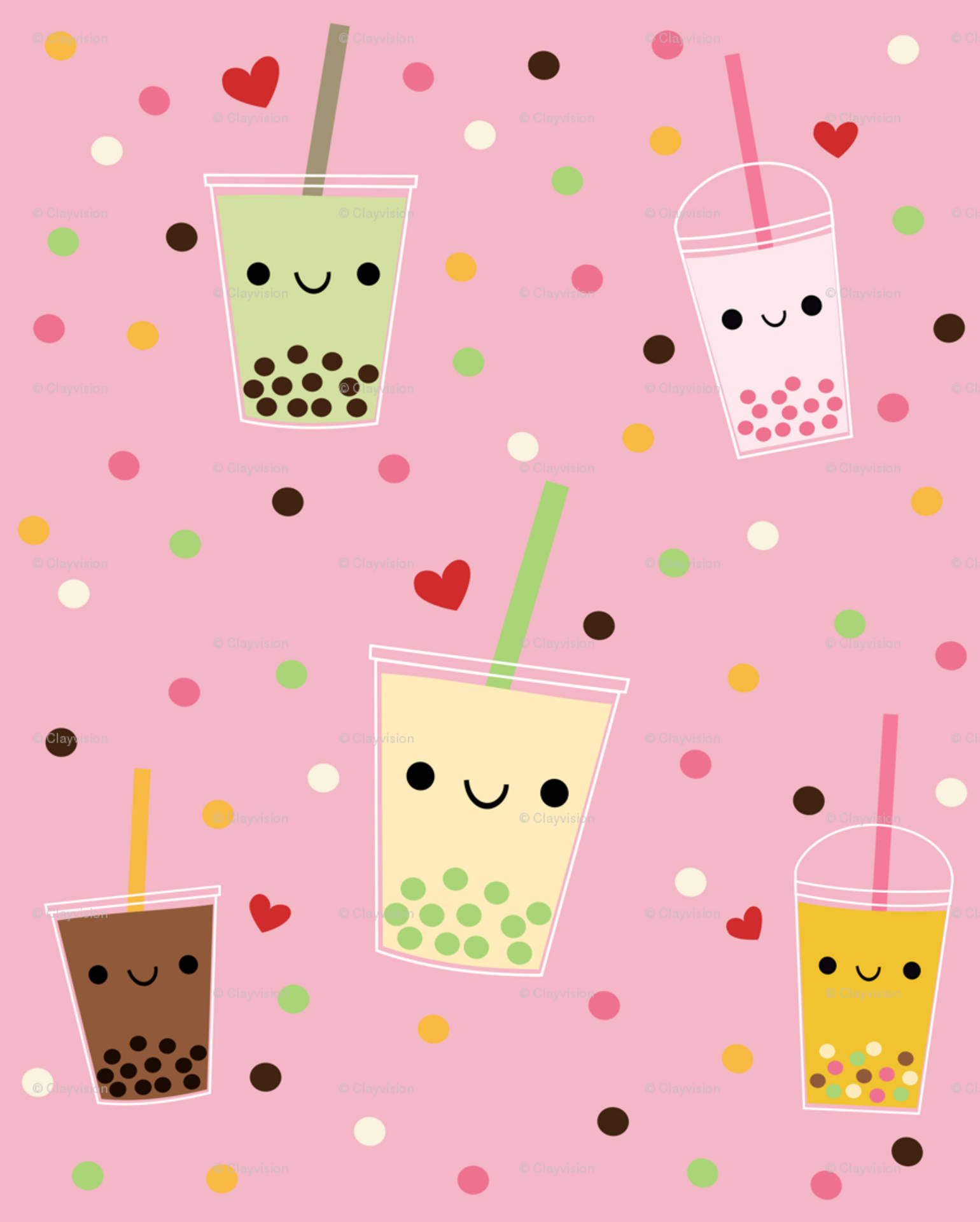pastel happy bubble teas, cartoon bubble tea cups, smiling faces, Full HD Phone Wallpaper