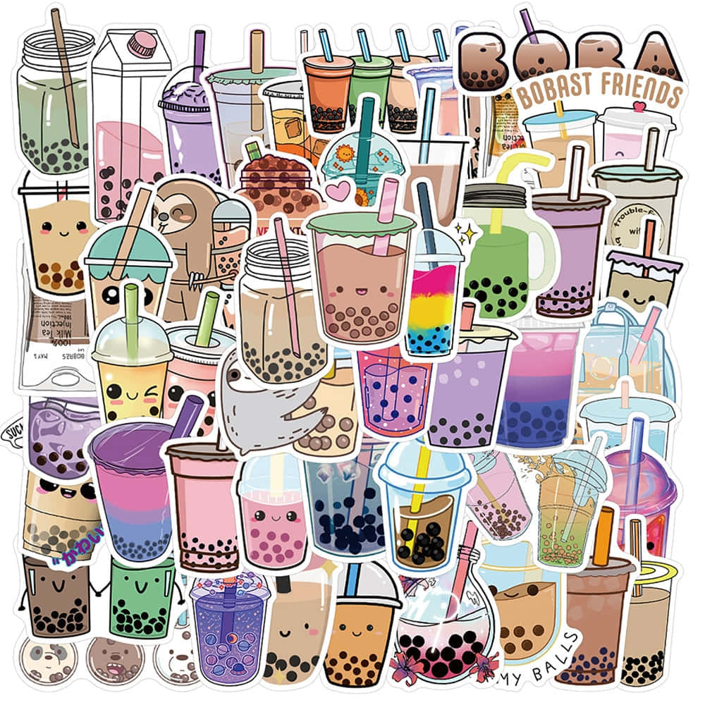 kawaii aesthetic, bubble tea, smiling cups, SD Desktop Wallpaper