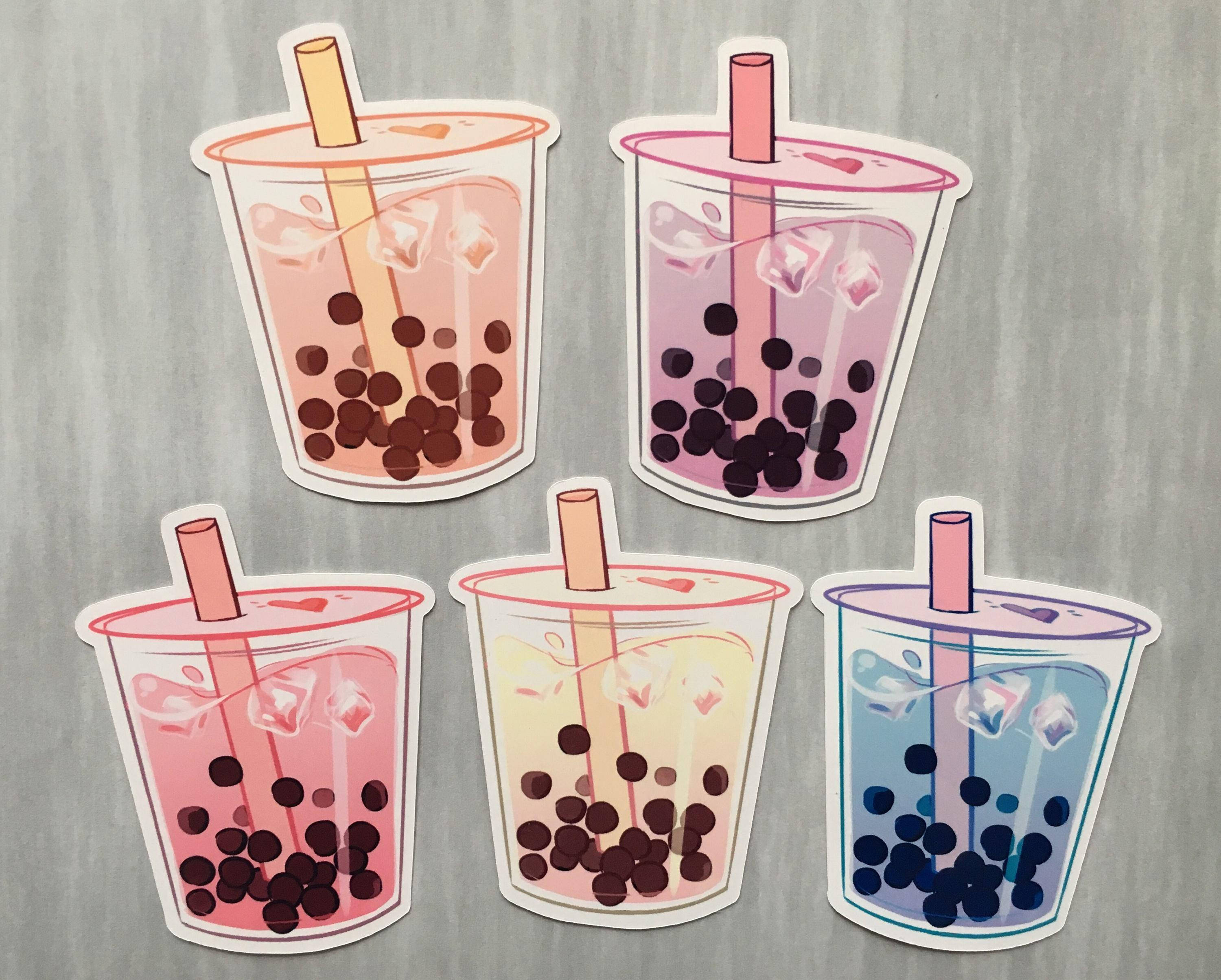 bubble tea, pastel, sticker, 2K Desktop Wallpaper