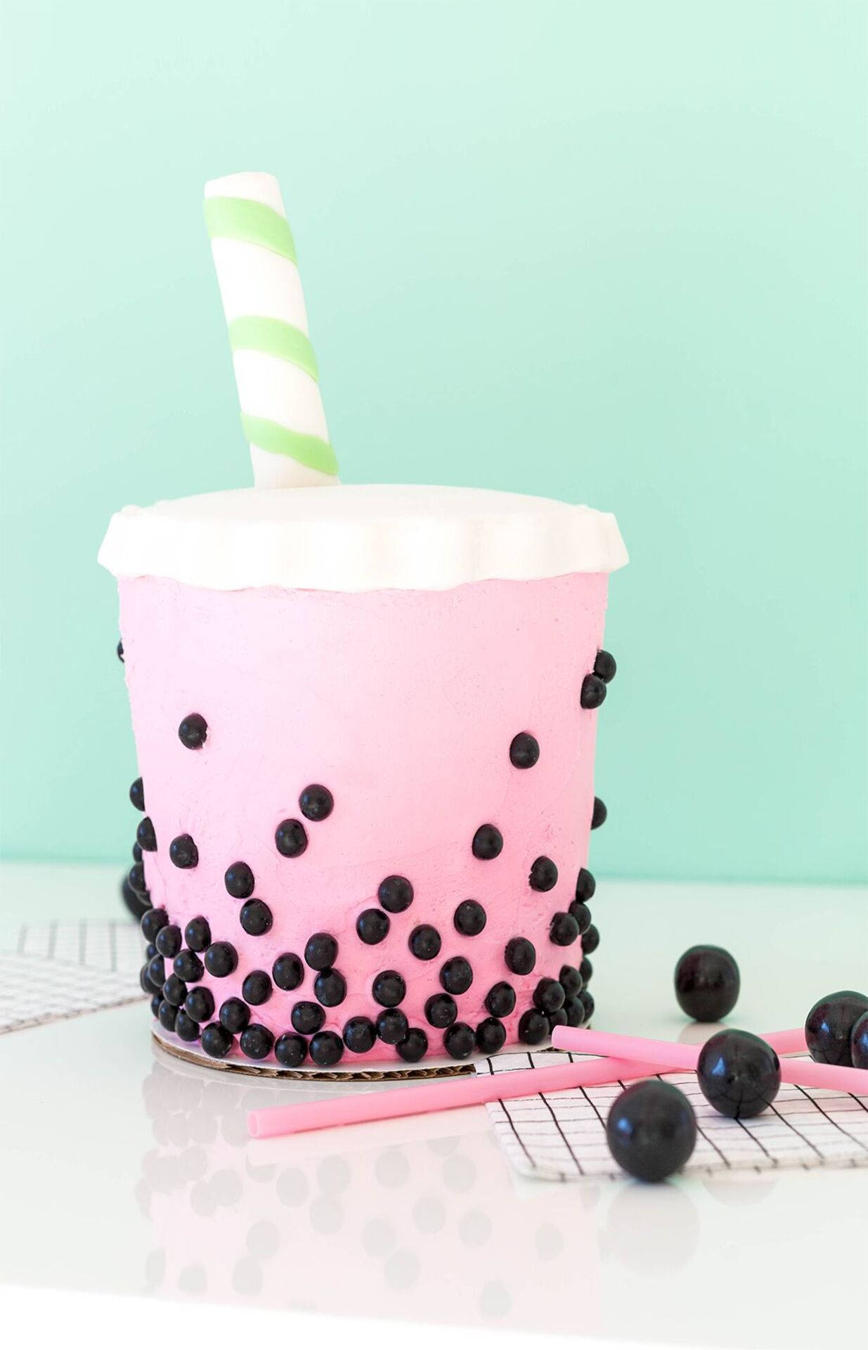bubble tea, fondant cake, black tapioca pearls, Full HD Phone Wallpaper