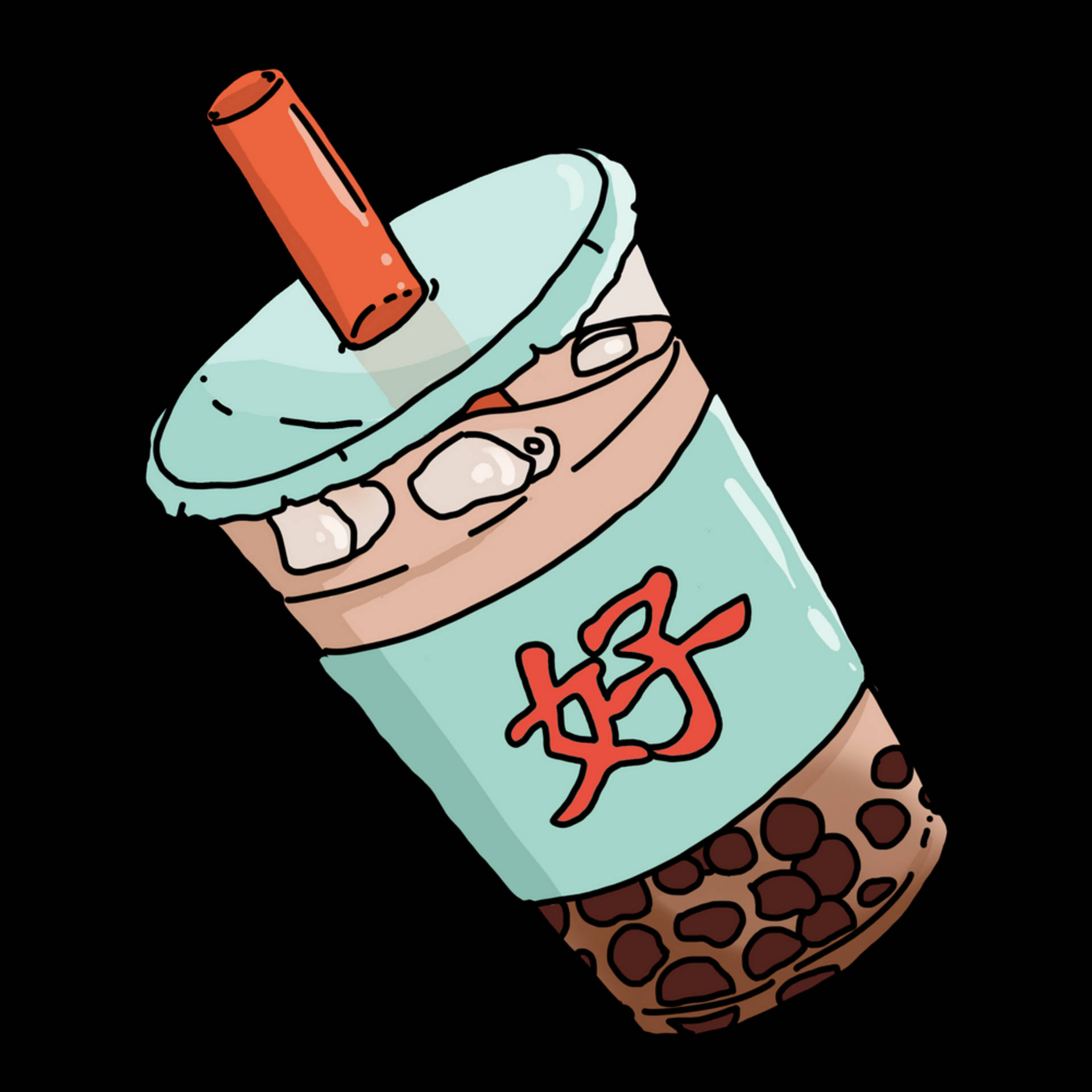 bubble tea, cartoon-style, red straw, Full HD Desktop Wallpaper