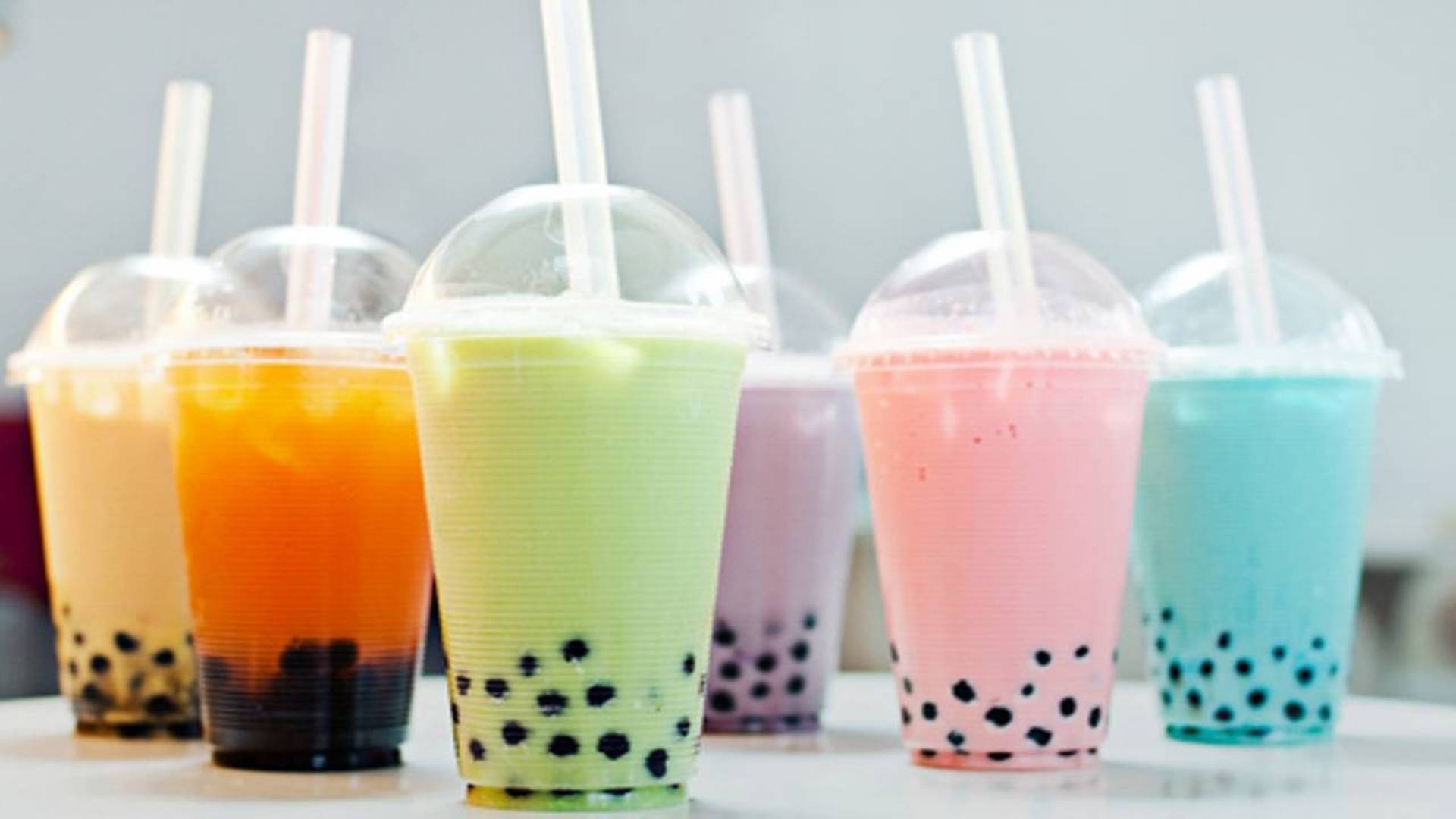 colorful bubble tea flavors, rainbow bubble tea drinks, clear cups, Full HD Desktop Wallpaper