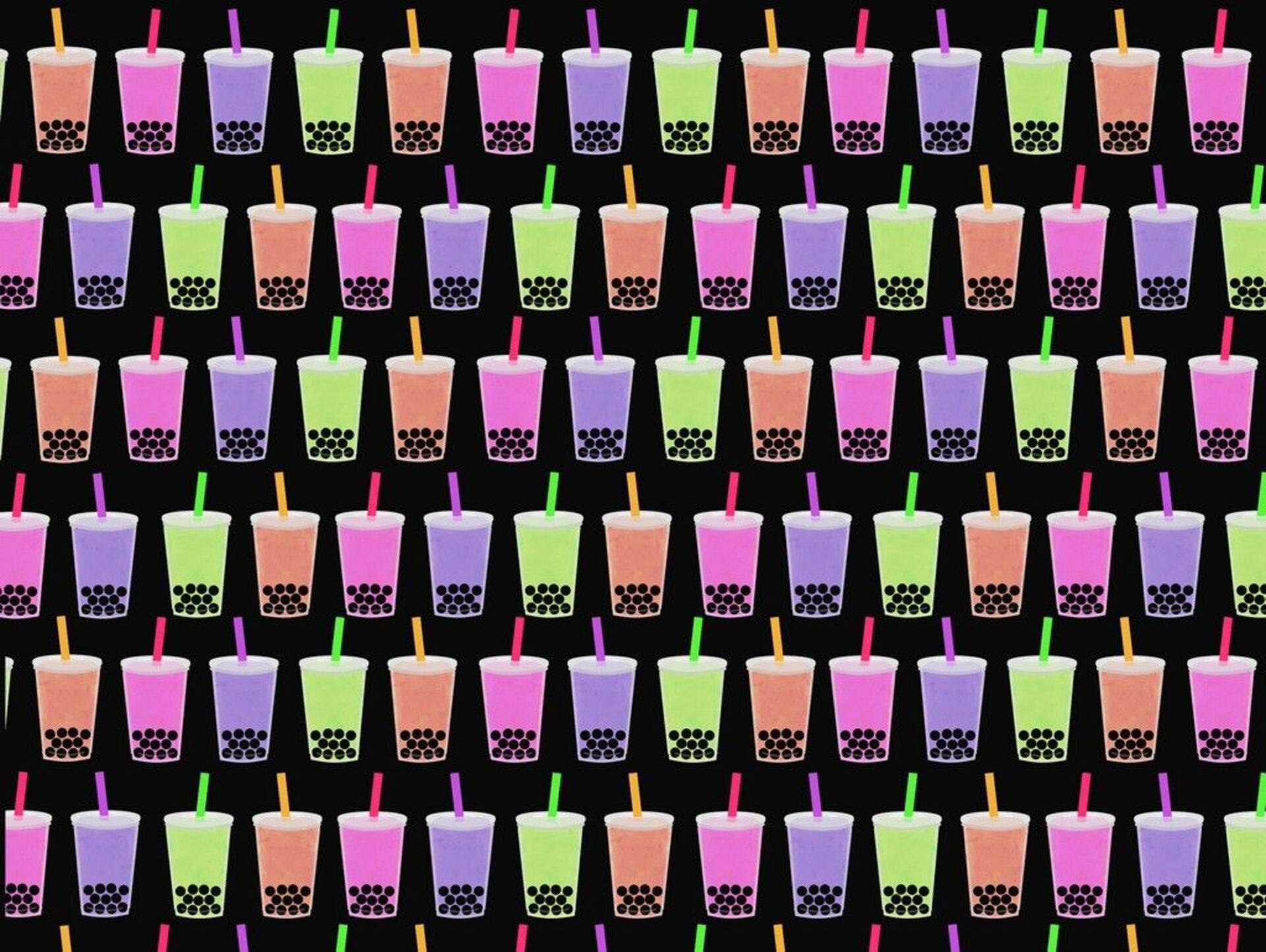 Bubble Tea, neon boba tea cups, repeating pattern, Full HD Desktop Wallpaper
