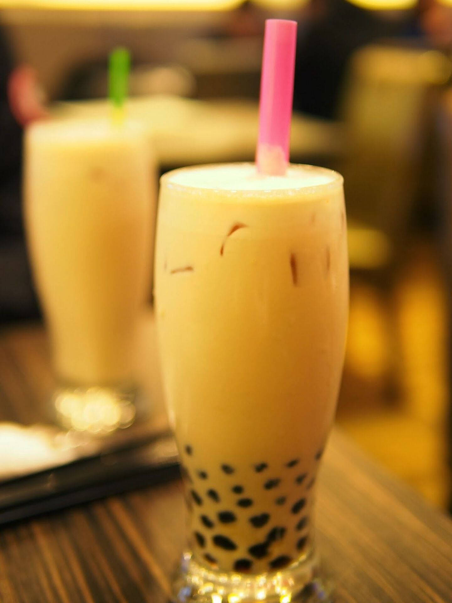 bubble tea, black pearls, pink straw, Full HD Phone Wallpaper