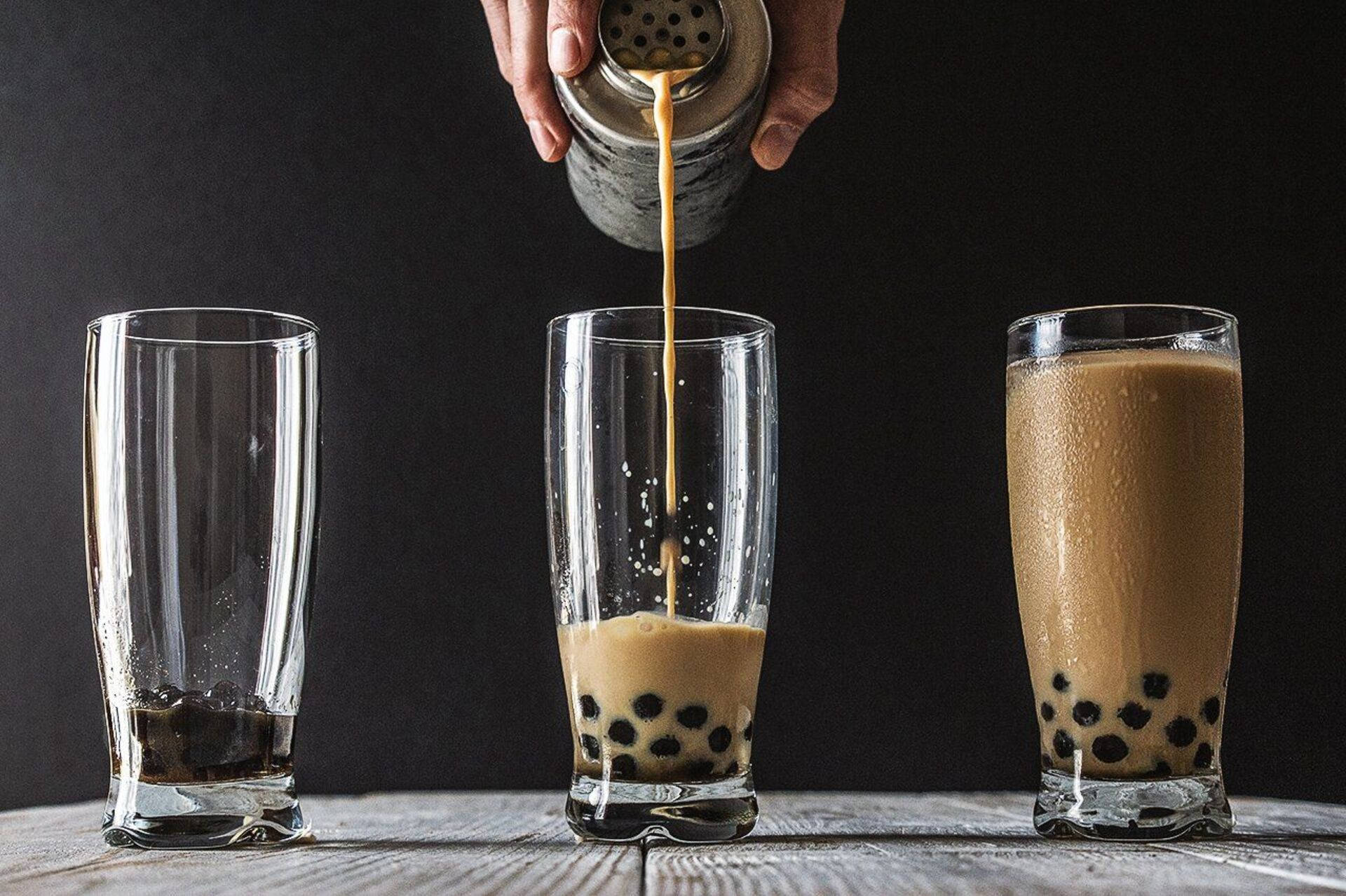 bubble tea, glass, black tapioca pearls, Full HD Desktop Wallpaper