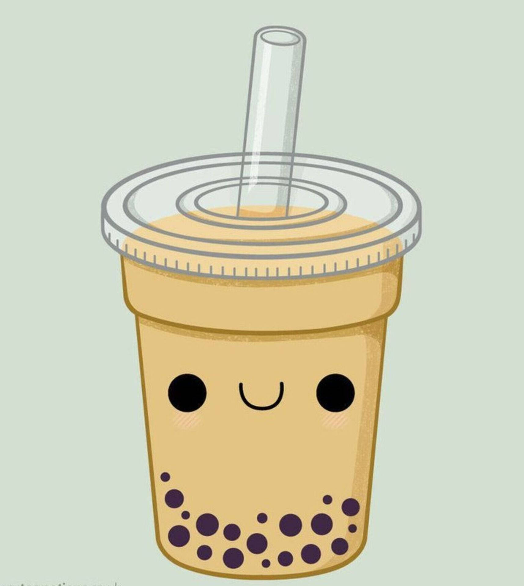 smiling cartoon bubble tea, tapioca pearls, soft mint background, Full HD Phone Wallpaper