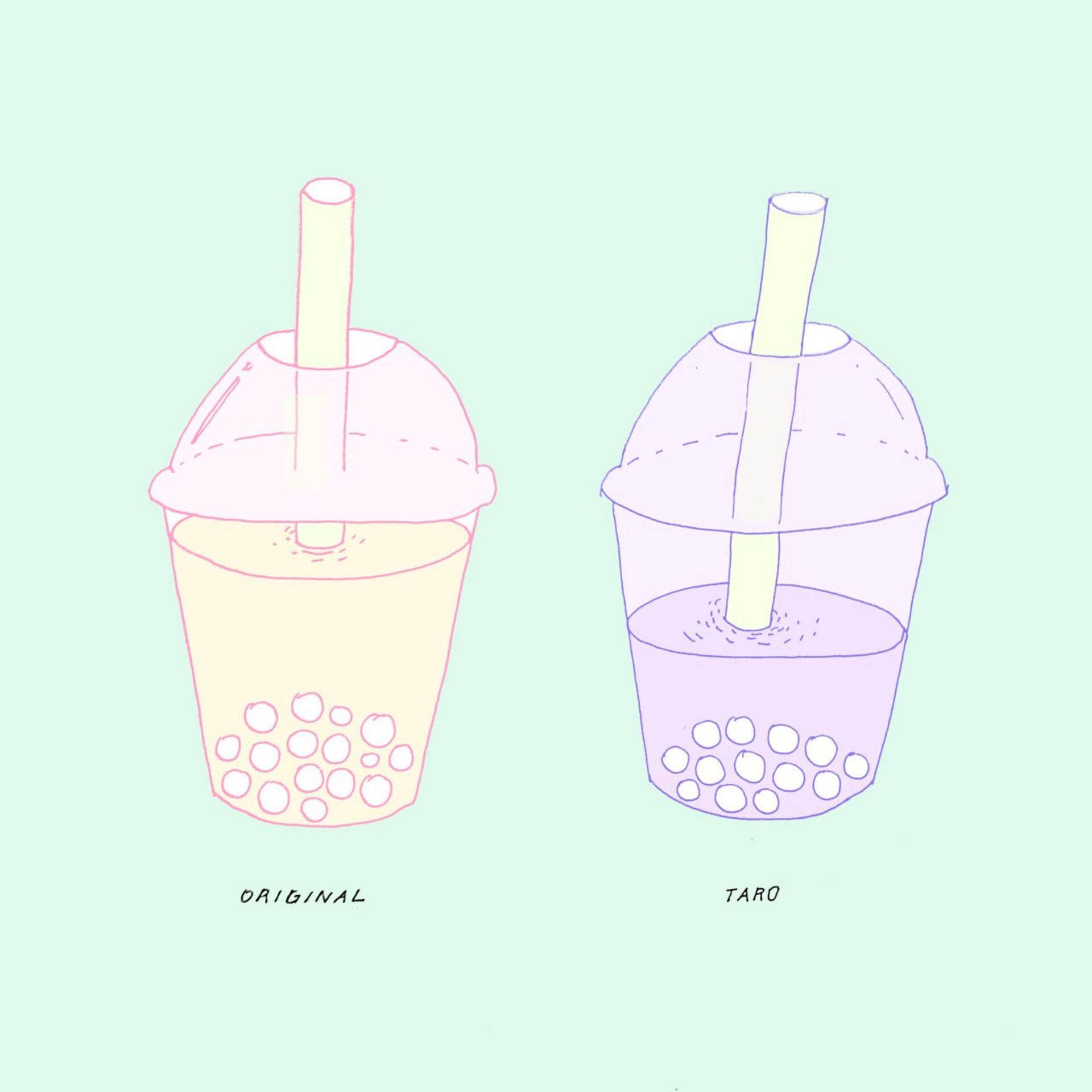 classic bubble tea, taro bubble tea, mint green background, Full HD Desktop Wallpaper