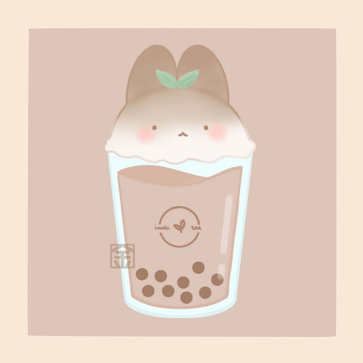 cute boba rabbit cup lid, bunny ears, mint leaf, SD Desktop Wallpaper