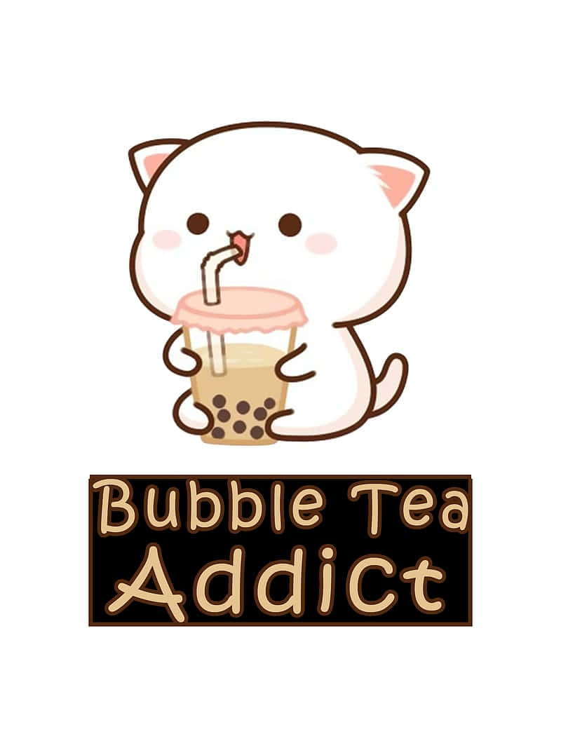 white cartoon cat, bubble tea, pink lid, SD Phone Wallpaper