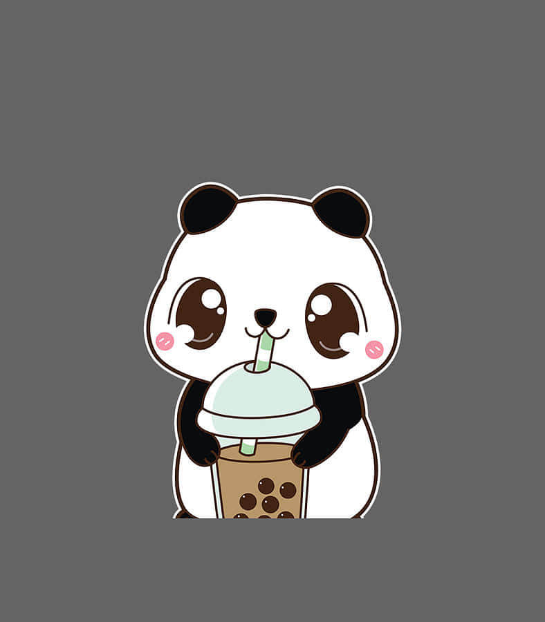 cute cartoon panda, big eyes, bubble tea drink, SD Phone Wallpaper