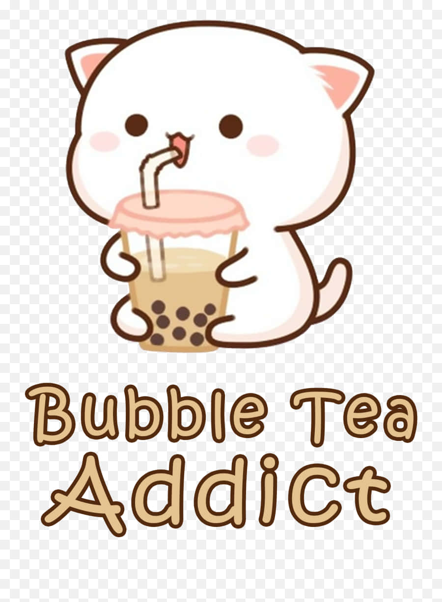 boba cat, bubble tea, white cartoon cat, SD Phone Wallpaper
