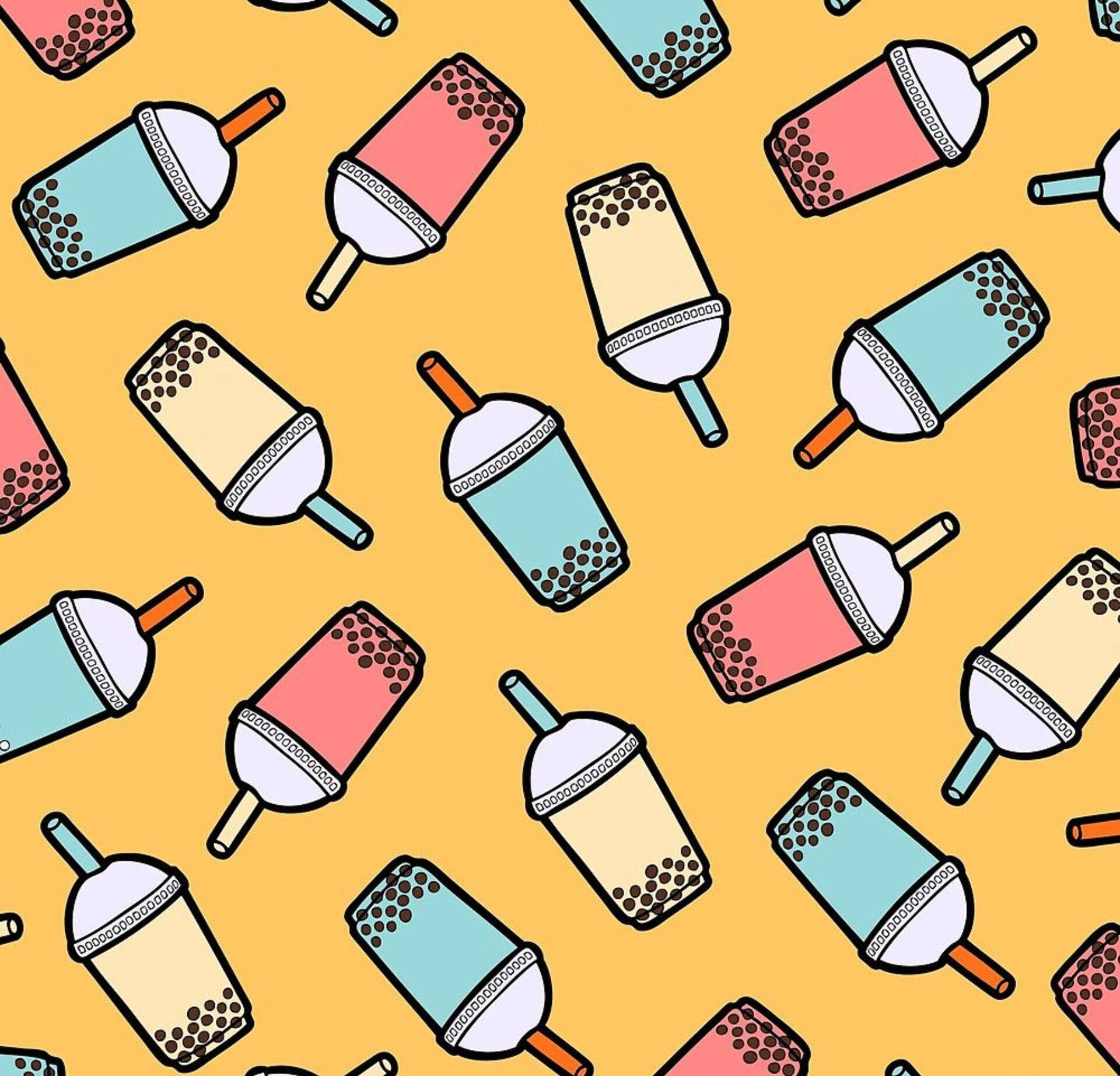 bubble tea, pastel patterns, pink, Full HD Desktop Wallpaper