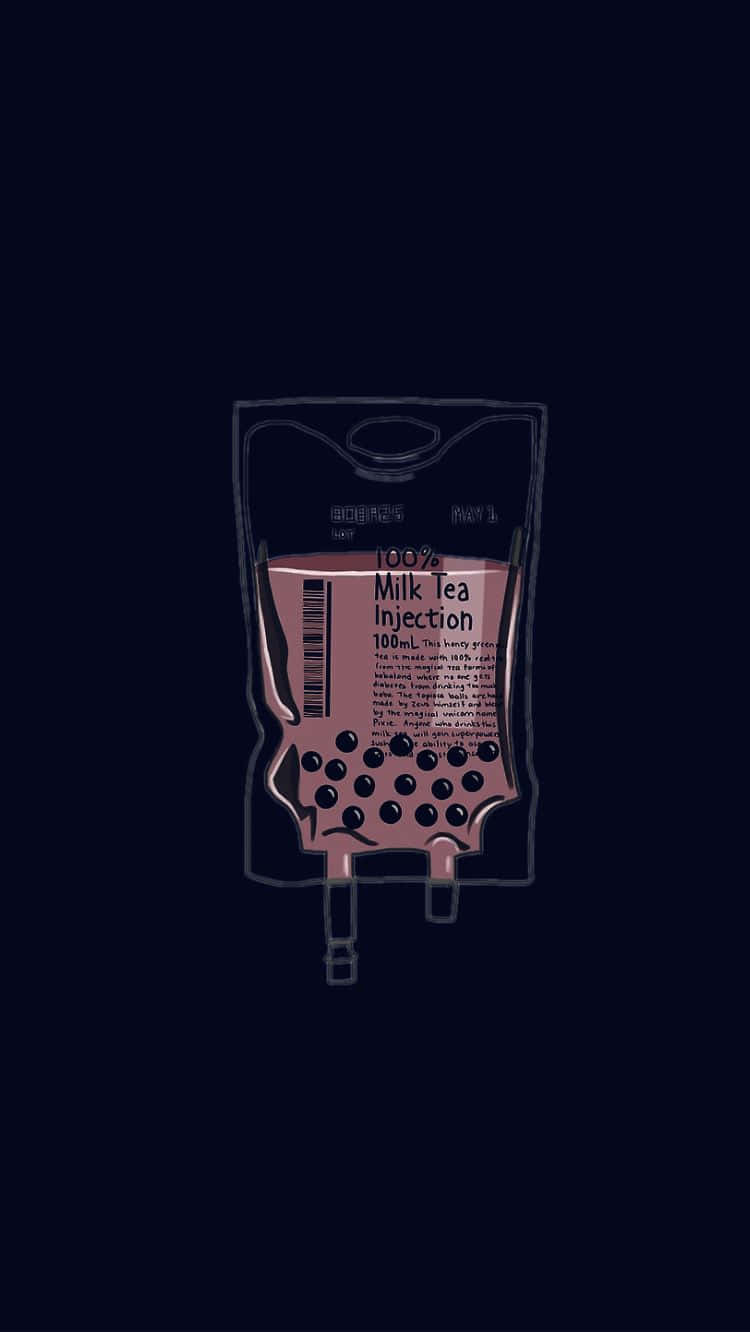 pink milk tea IV bag, black tapioca pearls, dark blue background, HD Phone Wallpaper