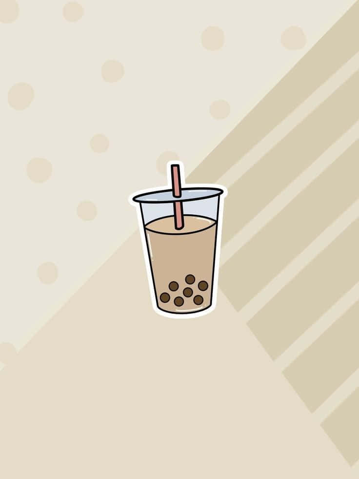 boba tea, brown pearls, beige polka dot and stripe background, SD Phone Wallpaper
