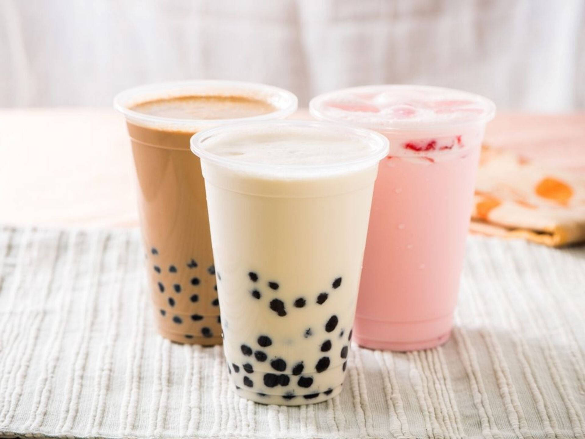 bubble tea, tapioca pearls, textured white mat, Full HD Desktop Wallpaper