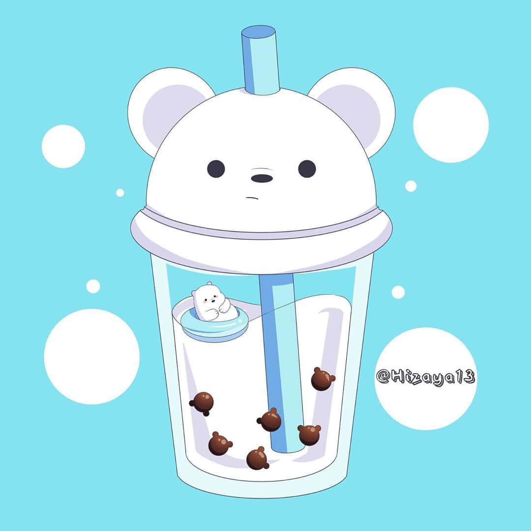 Cute Boba Ice Bear Cup Lid, cartoon bear, bubble bath, SD Desktop Wallpaper