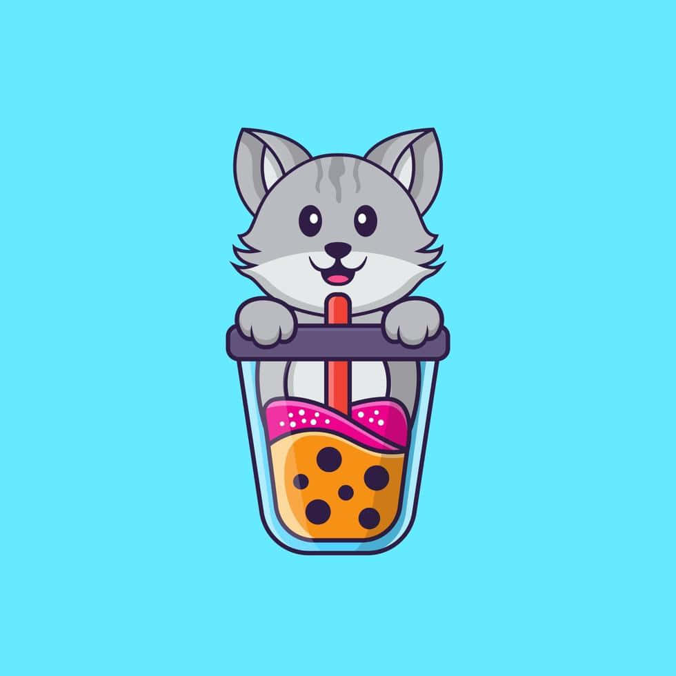 bubble tea cup, pink topping, black pearls, SD Desktop Wallpaper