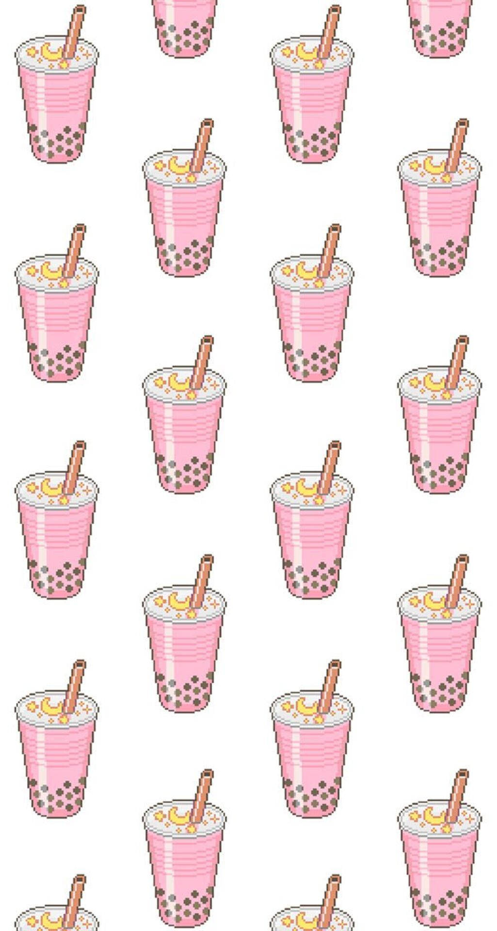 strawberry bubble tea, pink bubble tea cups, brown straws, Full HD Phone Wallpaper