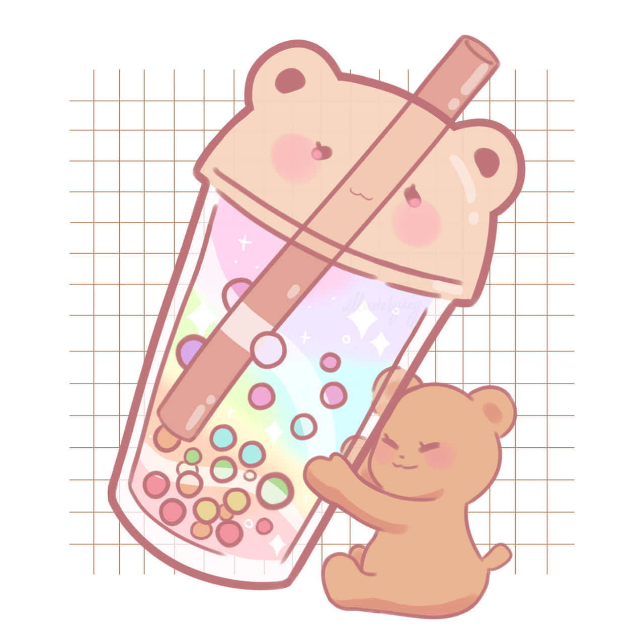 pastel pink, cute bear, giant bubble tea cup, HD Desktop Wallpaper