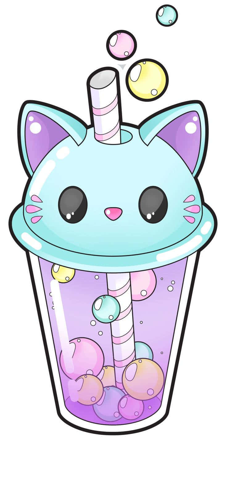 boba blue cat lid, bubble tea cup, cartoon cat face, HD Phone Wallpaper