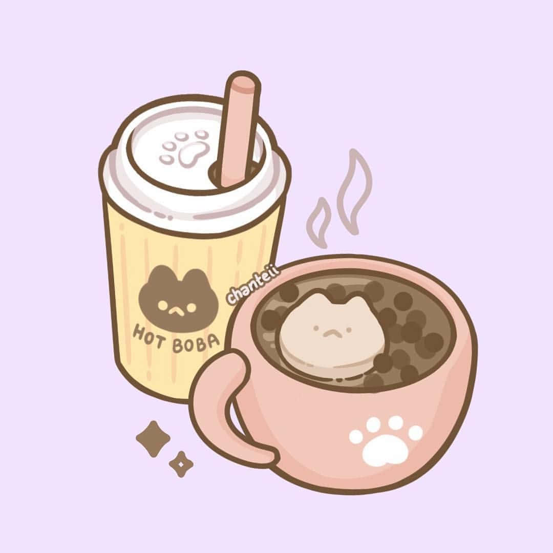 cat-shaped jelly, pink mug, soft lavender background, SD Desktop Wallpaper