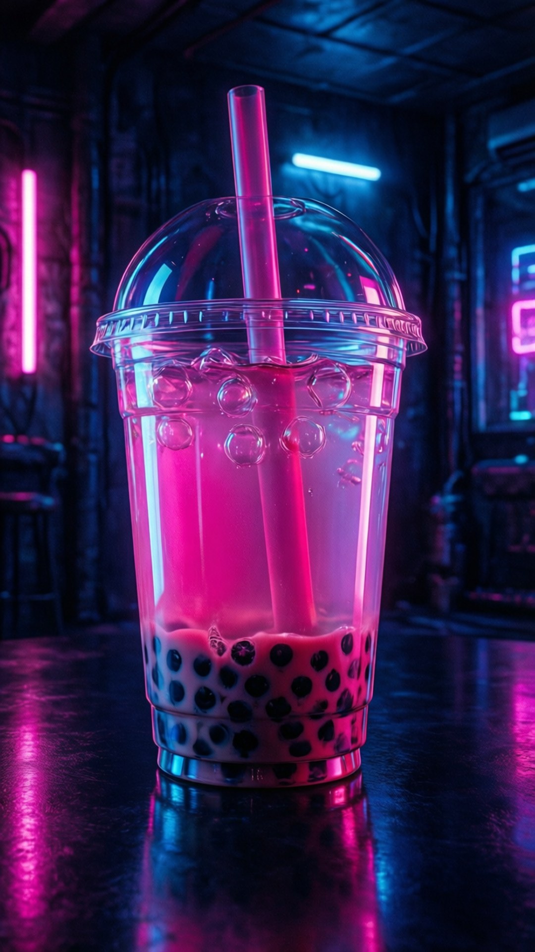 neon glow, bubble tea, neon lights, Full HD Phone Wallpaper