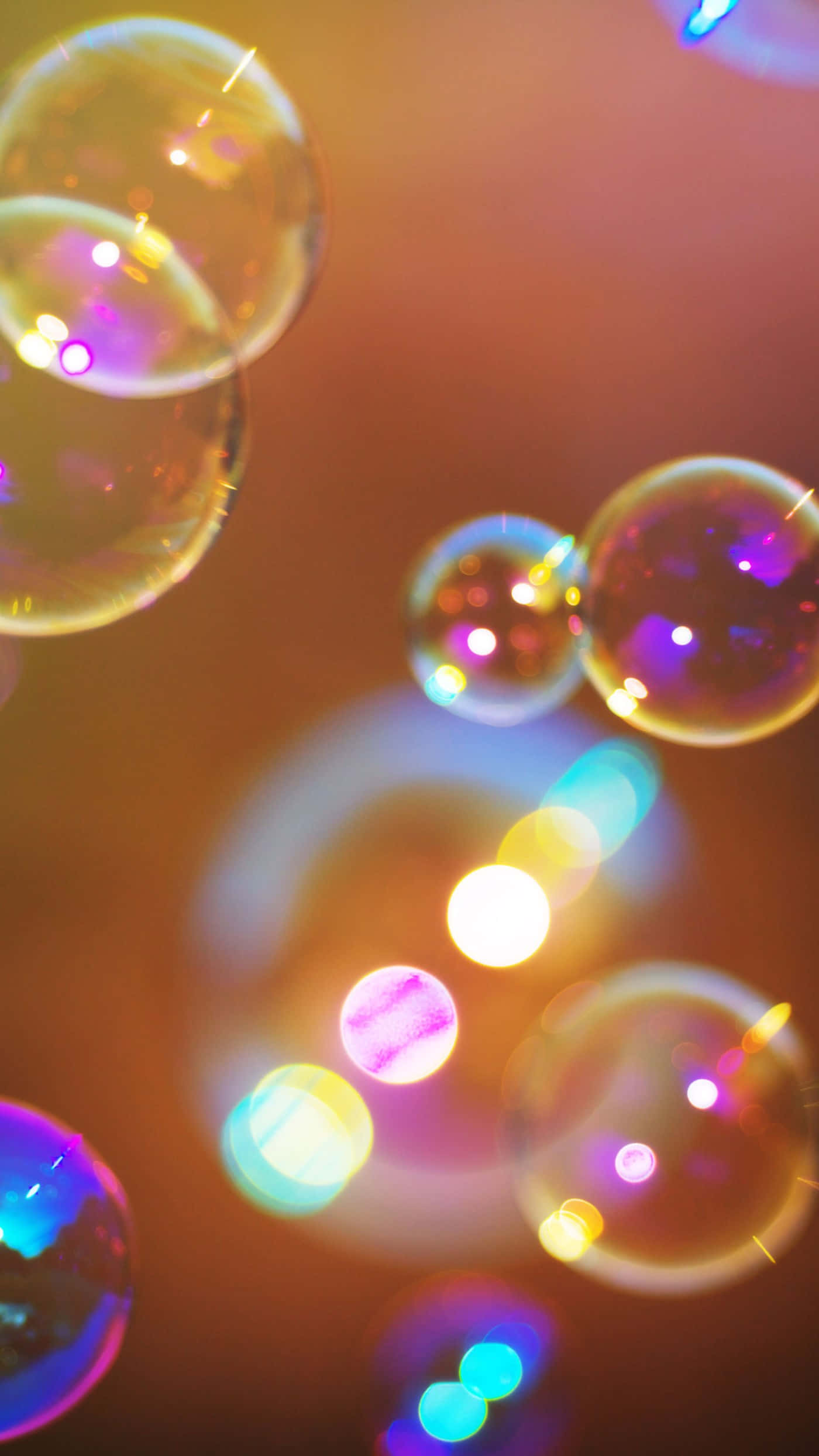 bubbles phone, iridescent rainbow hues, warm glowing background, Full HD Phone Wallpaper
