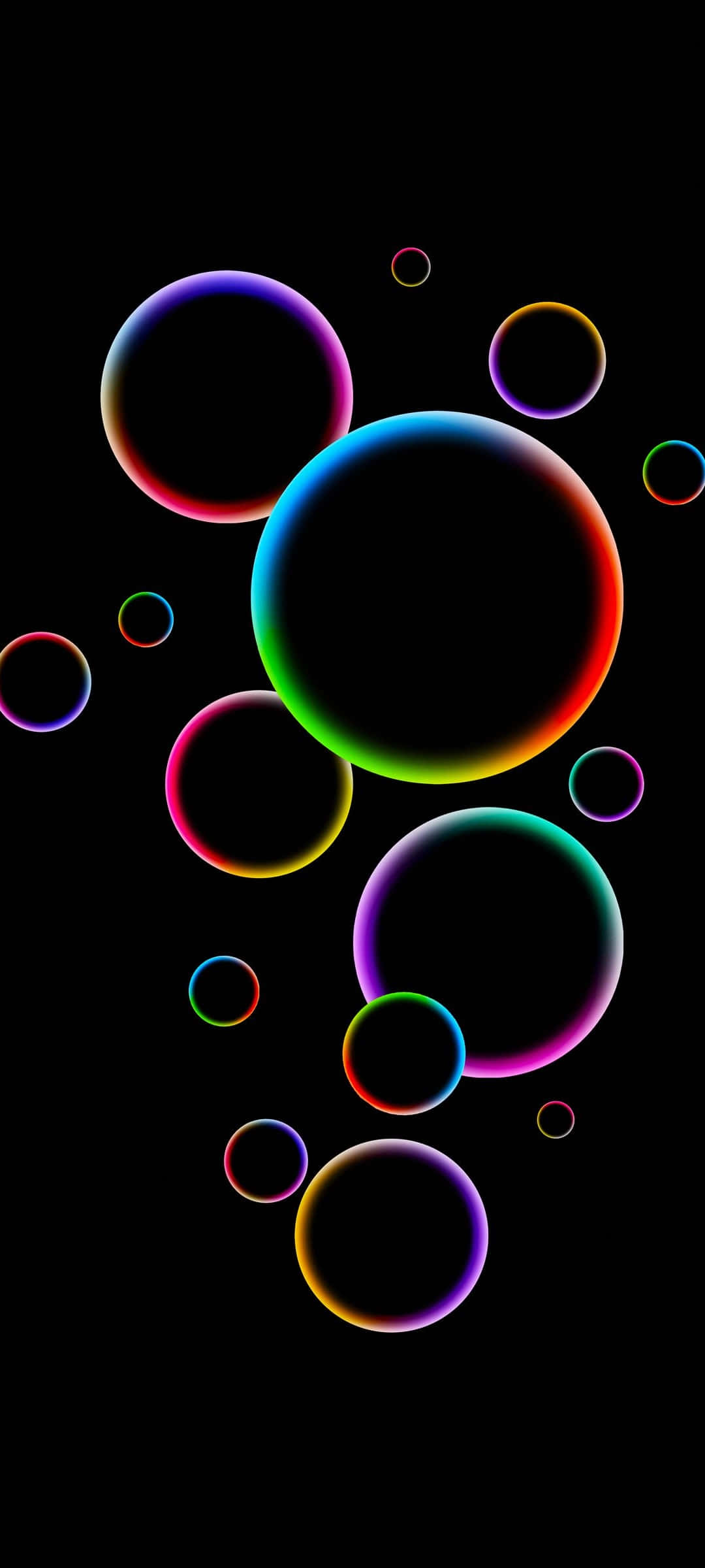 bubbles phone, black background, colorful circles, Full HD Phone Wallpaper