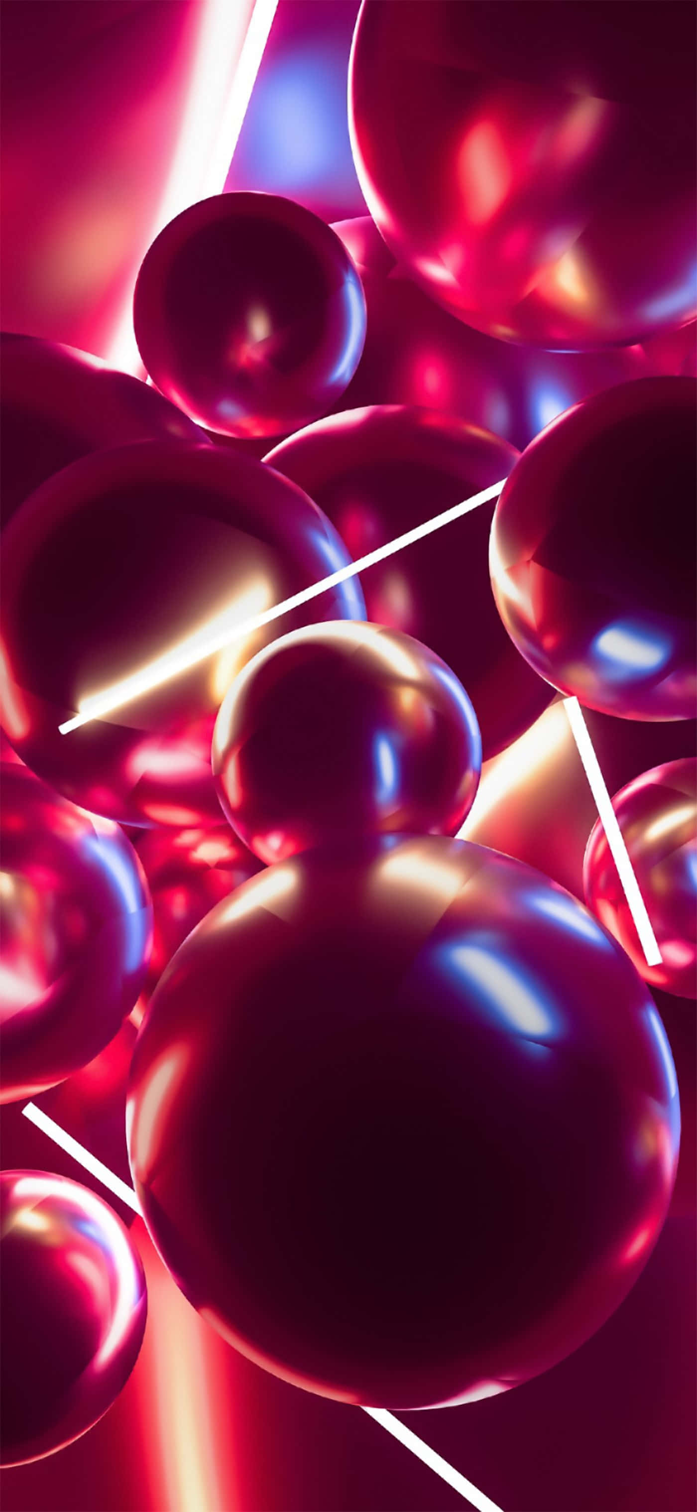bubbles phone, glossy magenta spheres, neon light beams, 2K Phone Wallpaper