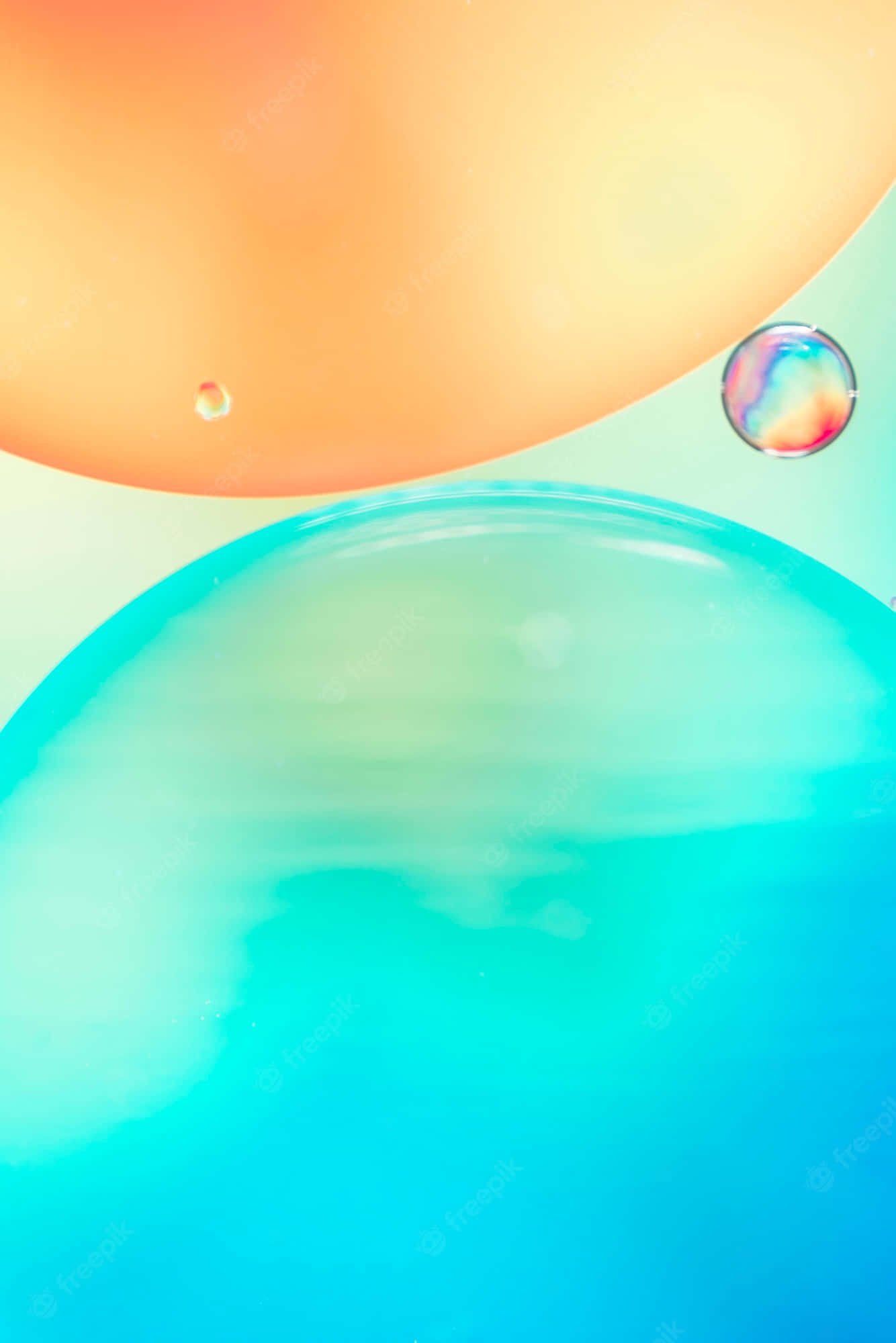 bubbles phone, vibrant orange, cyan liquid spheres, Full HD Phone Wallpaper