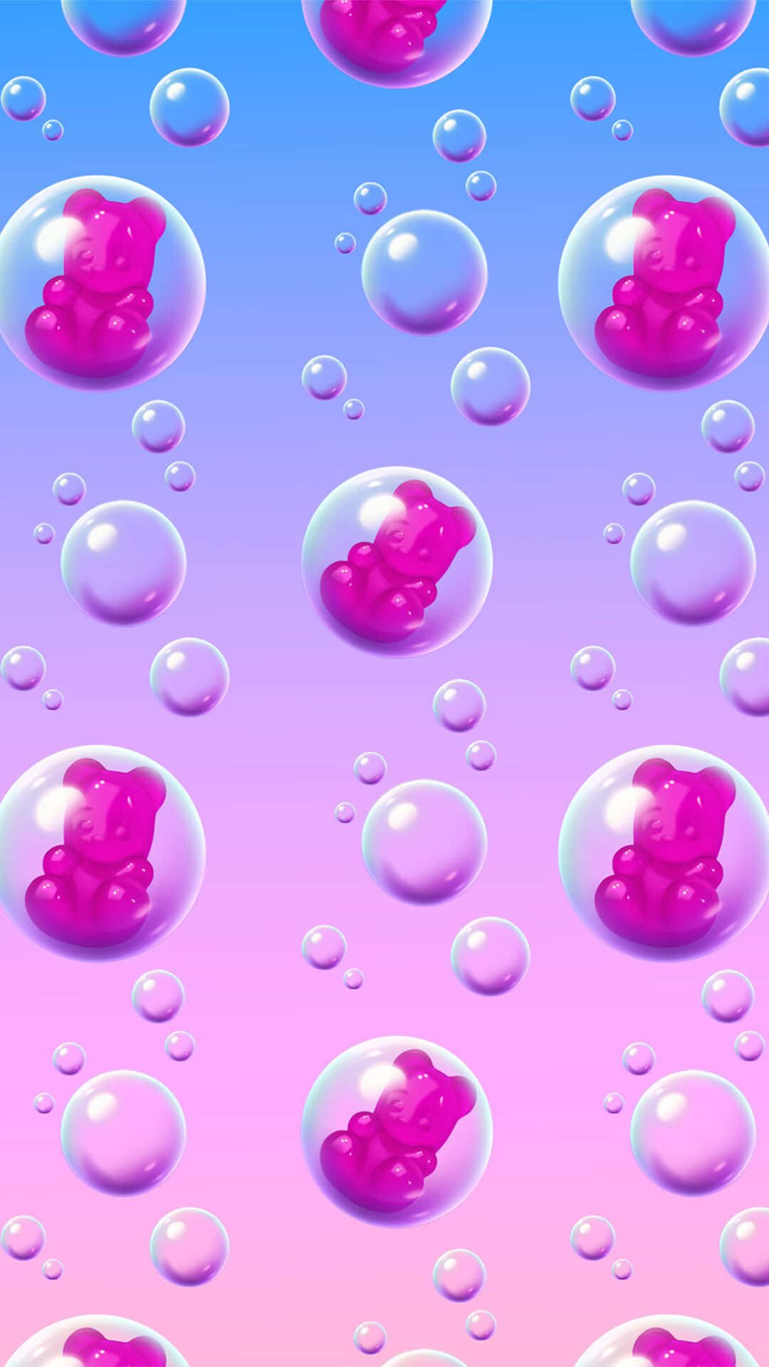 bubbles phone, pink gummy bears, clear bubbles, Full HD Phone Wallpaper
