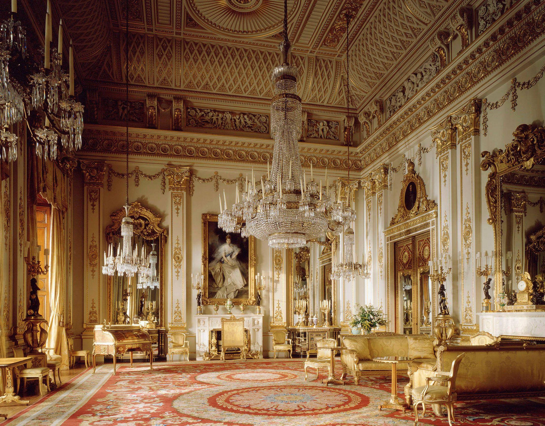 Buckingham Palace, bedroom, gilded ornate ceilings, Full HD Desktop Wallpaper